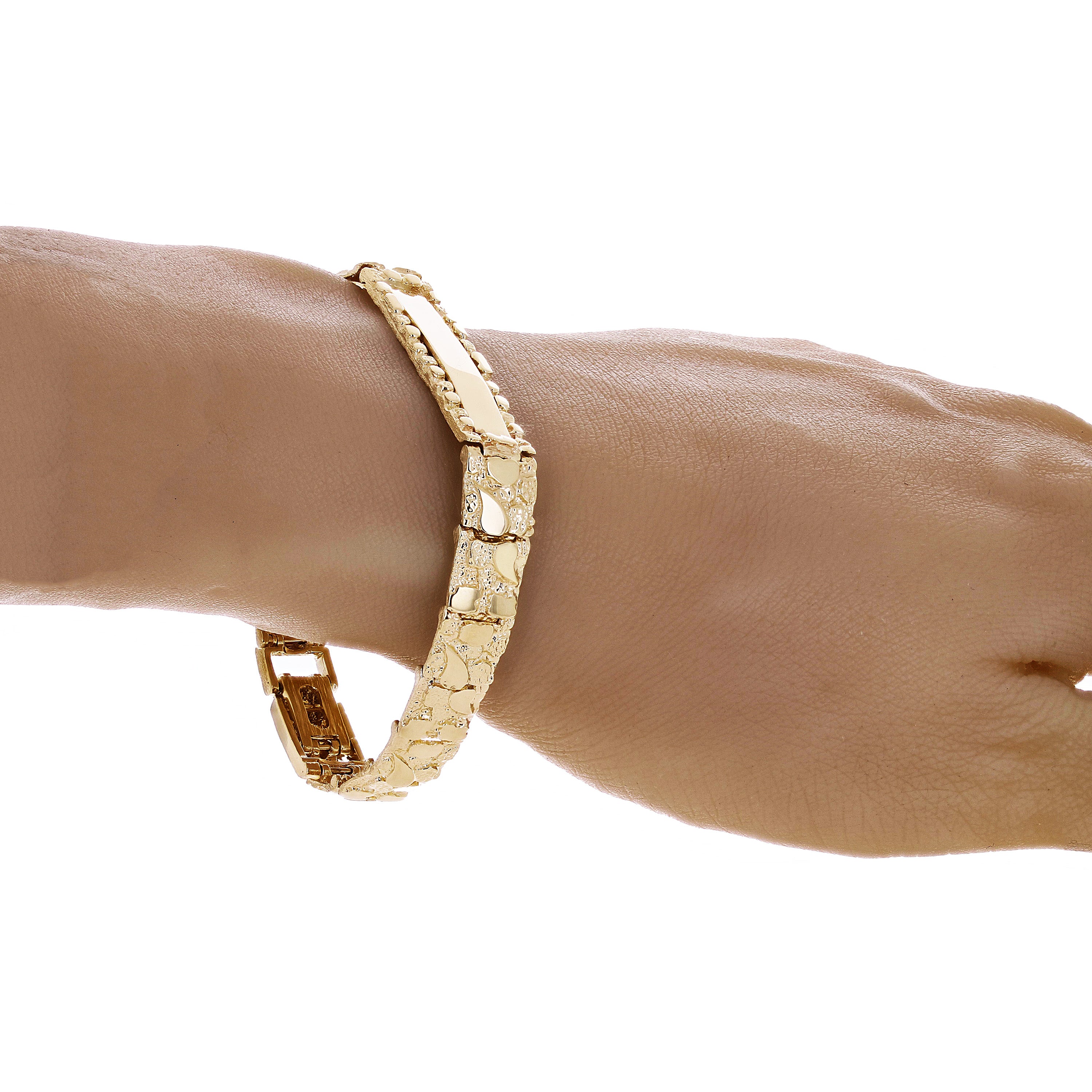 10k Yellow Gold Solid Nugget ID Bracelet 7" - 9" 9.8mm