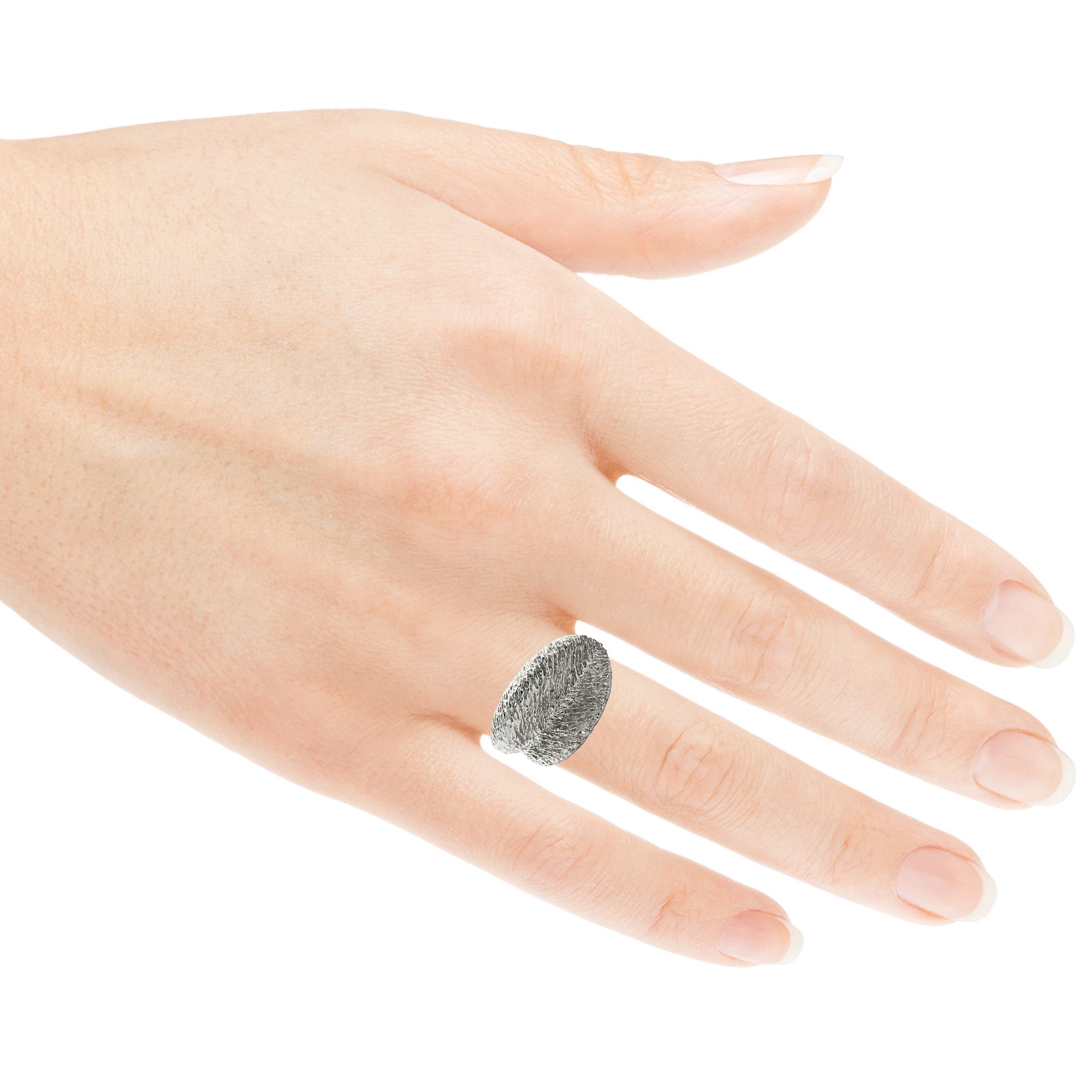 14k White Gold Big Leaf Design Ring Size 12 - White,12