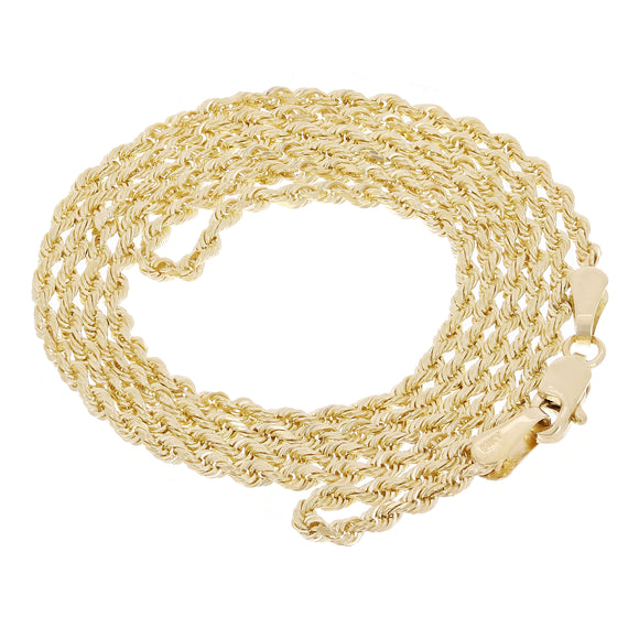 14k Yellow Gold Solid Diamond Cut Rope Chain Necklace 16