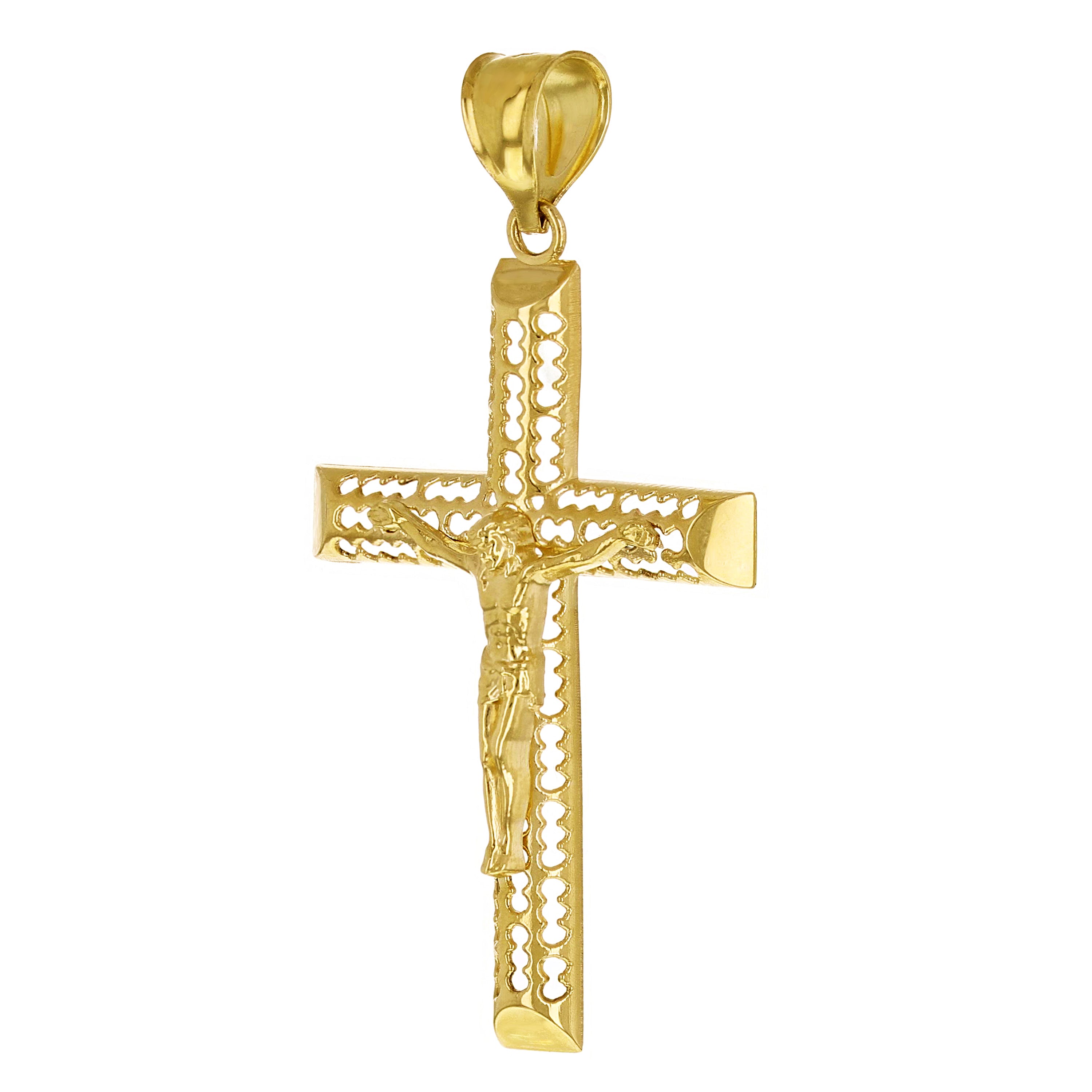 14k Yellow Gold 3D Jesus Christ Crucifix Cross Pendant 2" 2.7 grams