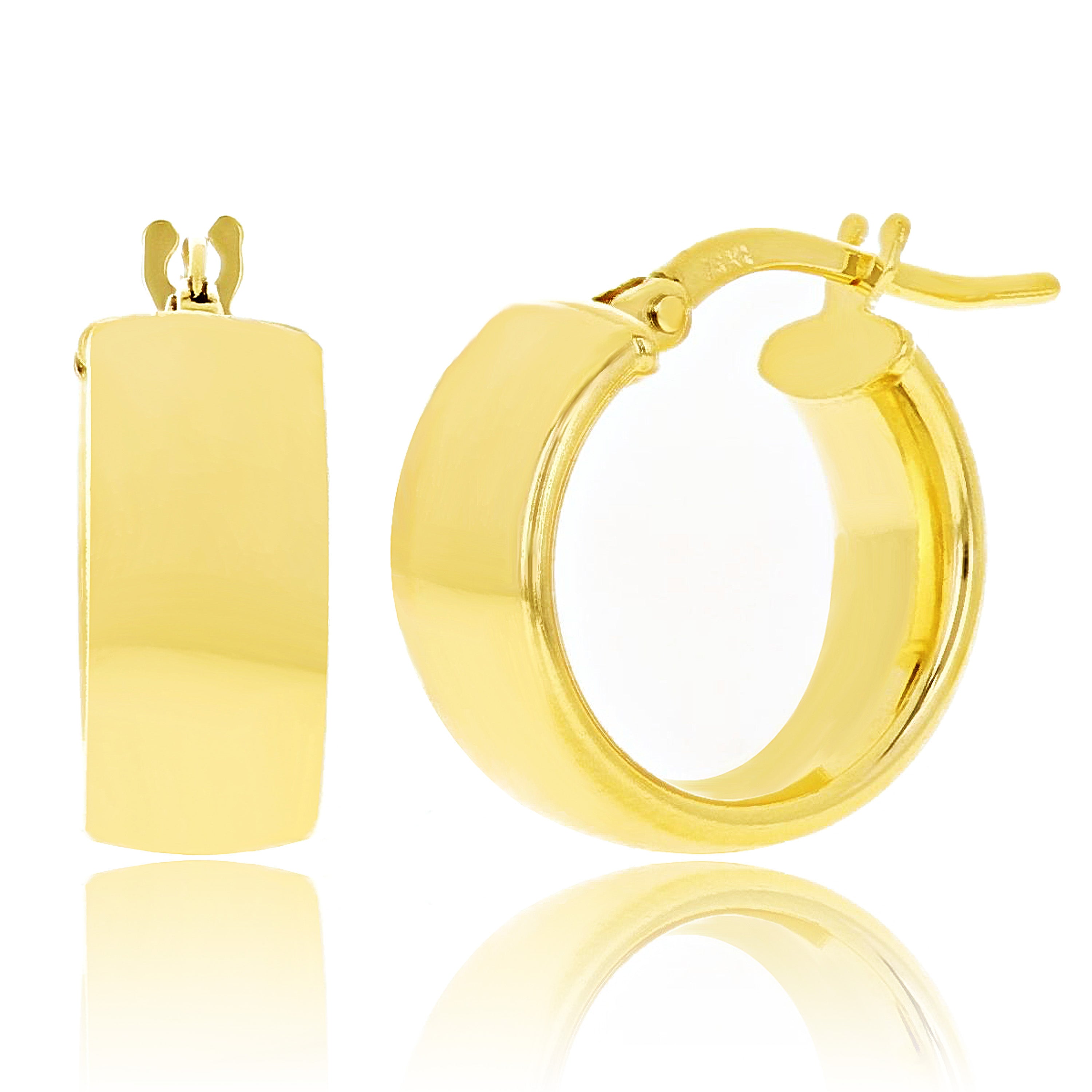 Italian 14k Yellow Gold Rounded Flat Tube Small Hollow Hoop Earrings 15mm x 6mm - 1.7 grams