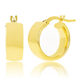 Italian 14k Yellow Gold Rounded Flat Tube Small Hollow Hoop Earrings 15mm x 6mm - 1.7 grams