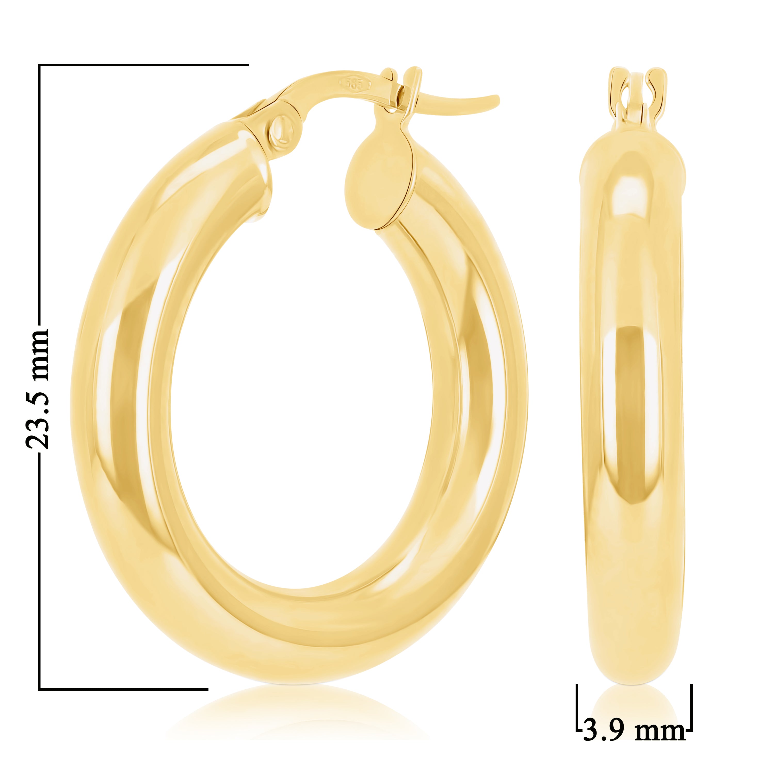 Italian 14k Yellow Gold High Polish 3.9mm 0.9" Diameter Round Hoop Earrings 2.2g