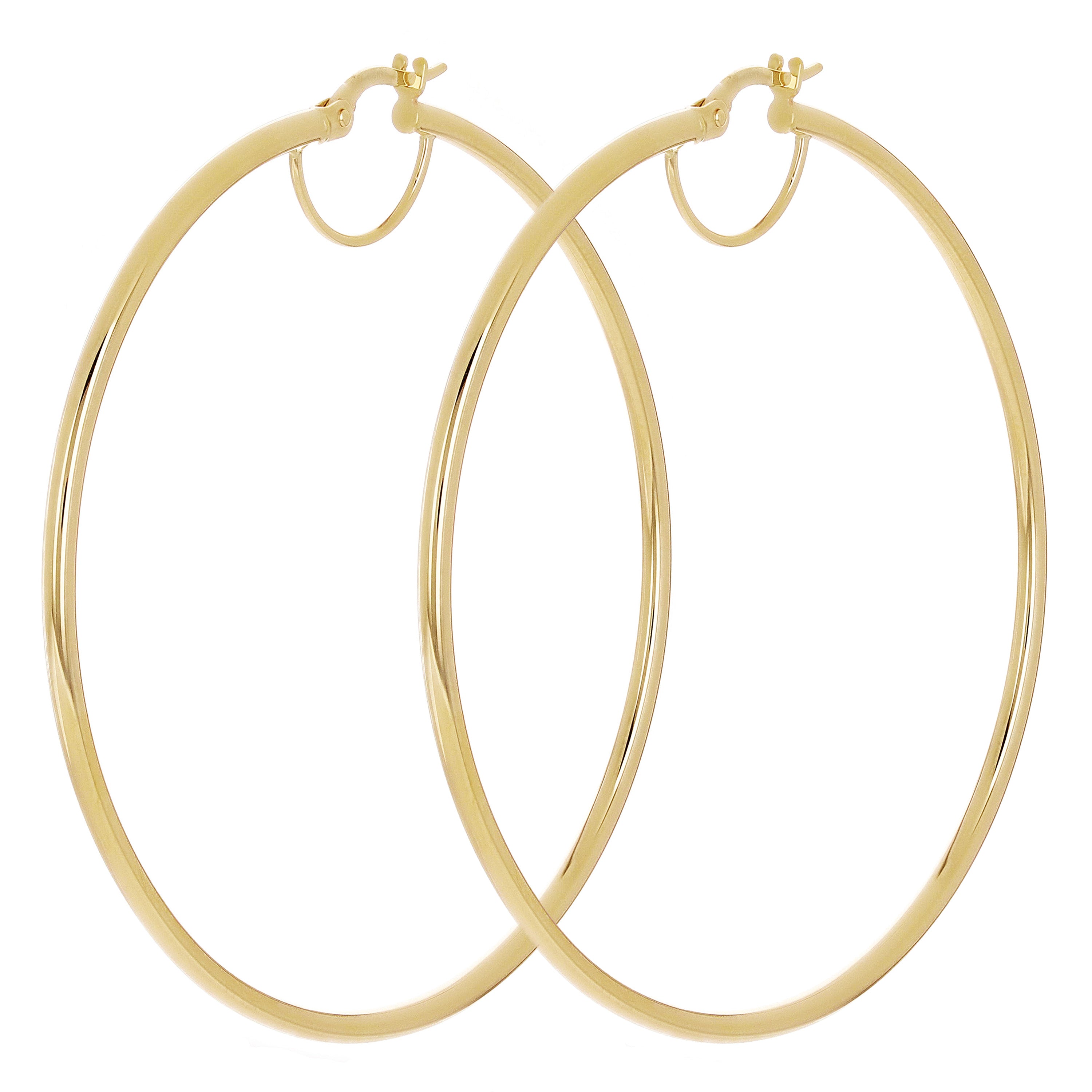 Italian 14k Yellow Gold High Polished Round Hoop Earrings 2.5" 2mm 3.3 grams