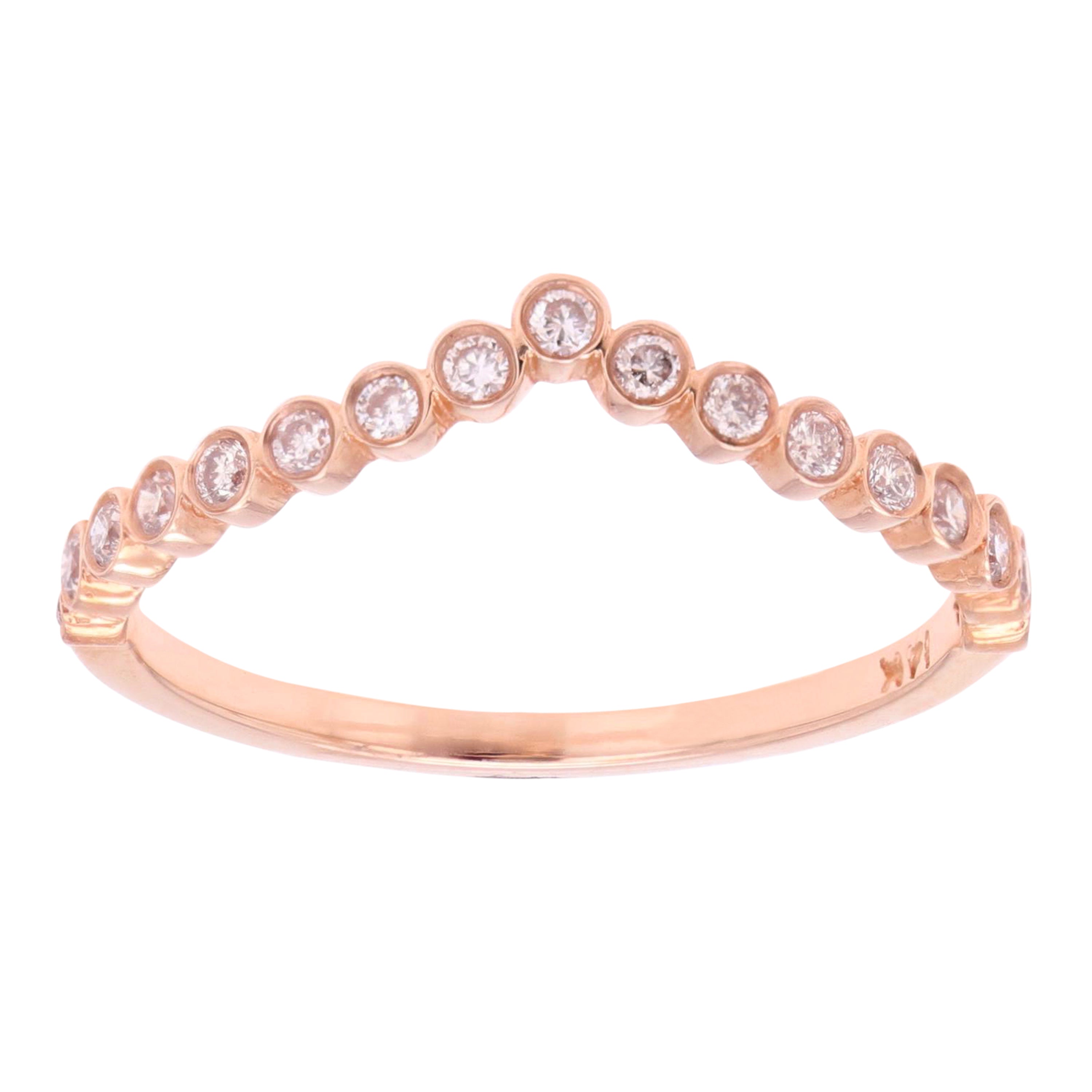 14k Yellow White or Rose Gold 0.21ctw Diamond Bezel Chevron Stackable Ring Size 6