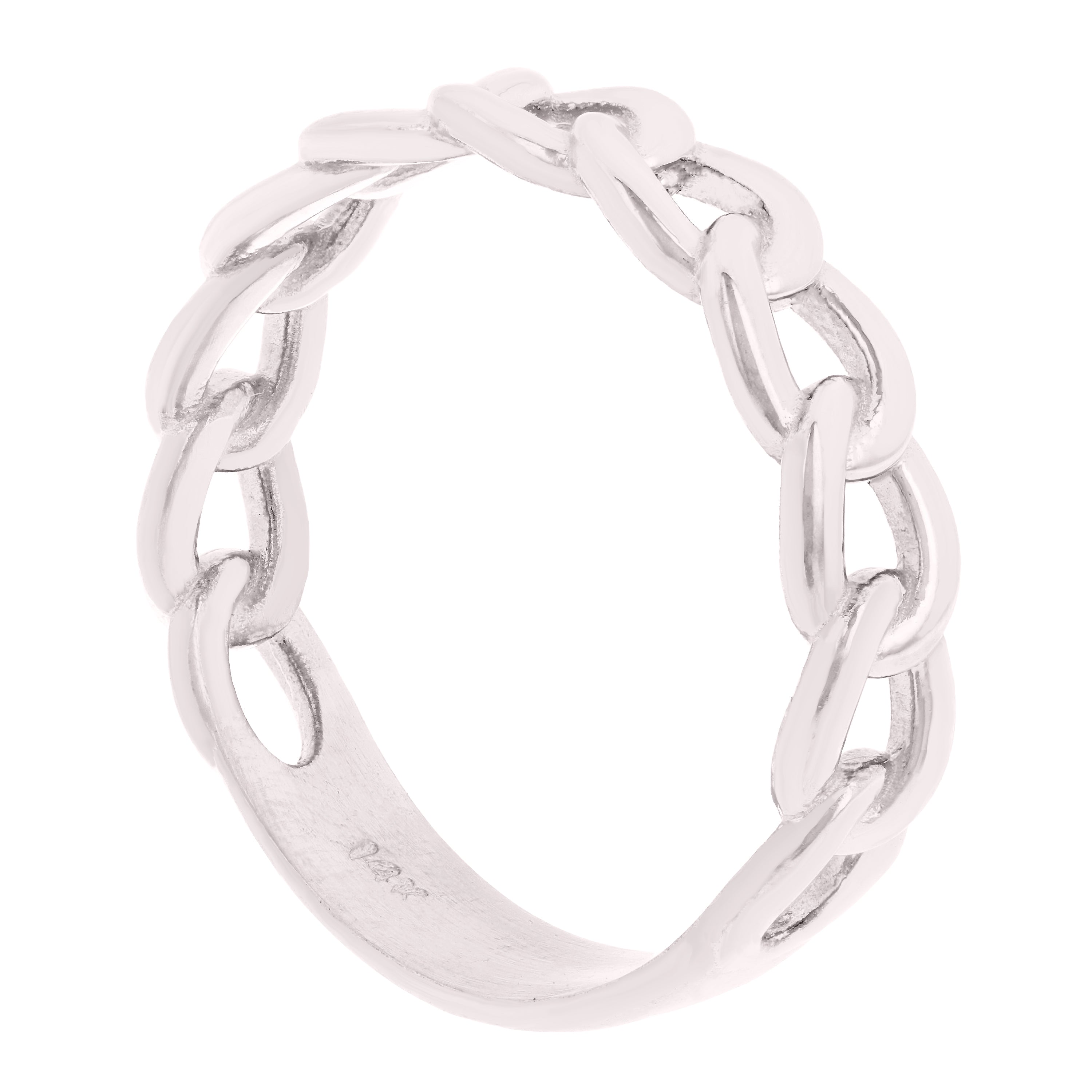 14k White Gold Cuban Link Ring Chain Stackable Ring Band Size 9 3.8 grams - White