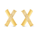 Italian 14k Yellow Gold Diamond Cut Small X-Shape Hugs Love Bar Stud Earrings - Small