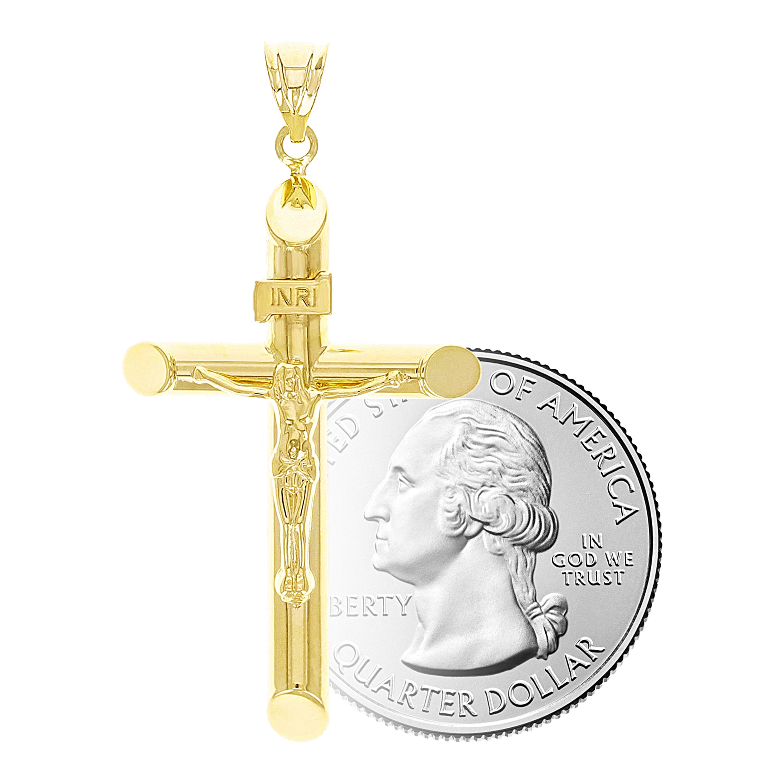 Italian 14k Yellow Gold Hollow INRI Crucifix Cross Charm Pendant 1.8" 2.1 grams