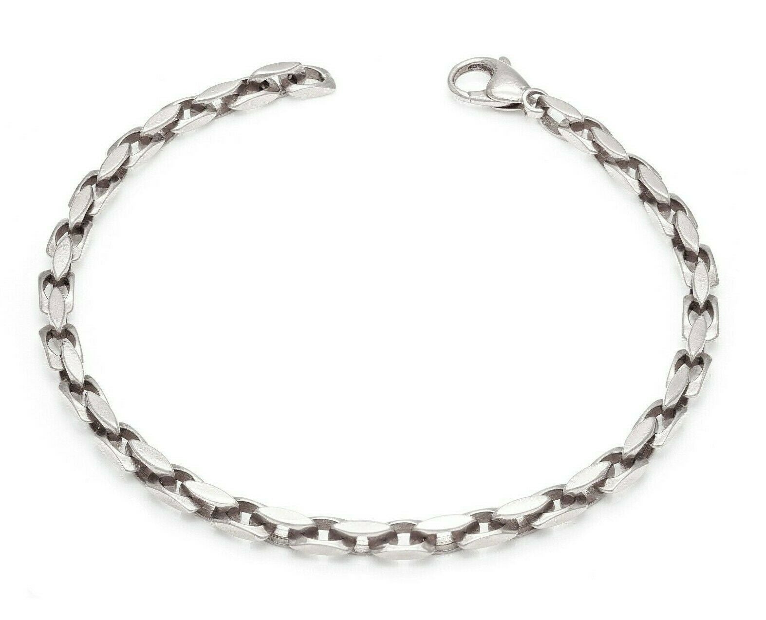 14k White Gold Handmade Fashion Link Bracelet 8.5" 4.35mm 15.3 grams - White,8.5"