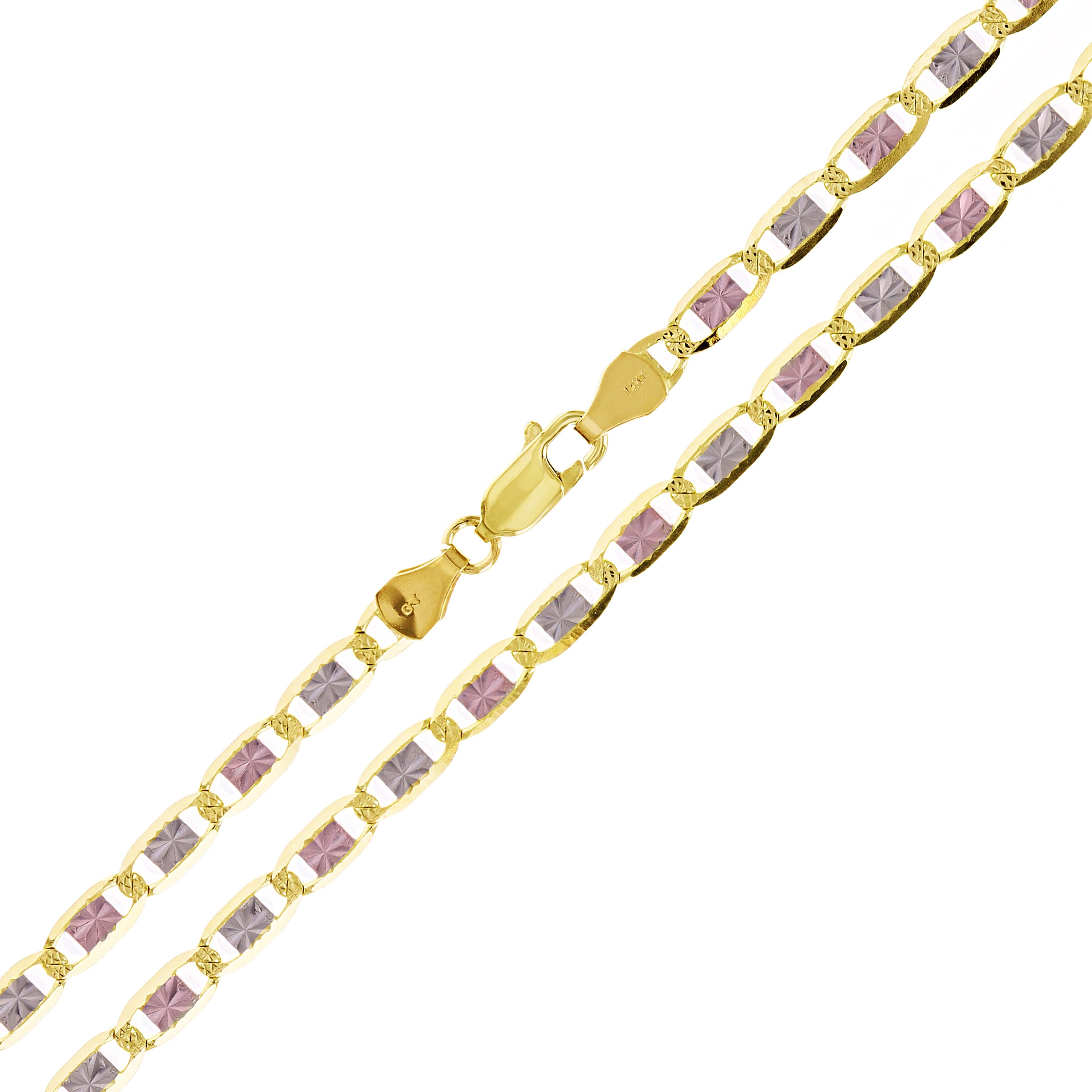 Italian 14k Tri-Color Gold Diamond Cut Valentino Chain Necklace 18" 4mm 10.2 grams - 18" 10.2 grams
