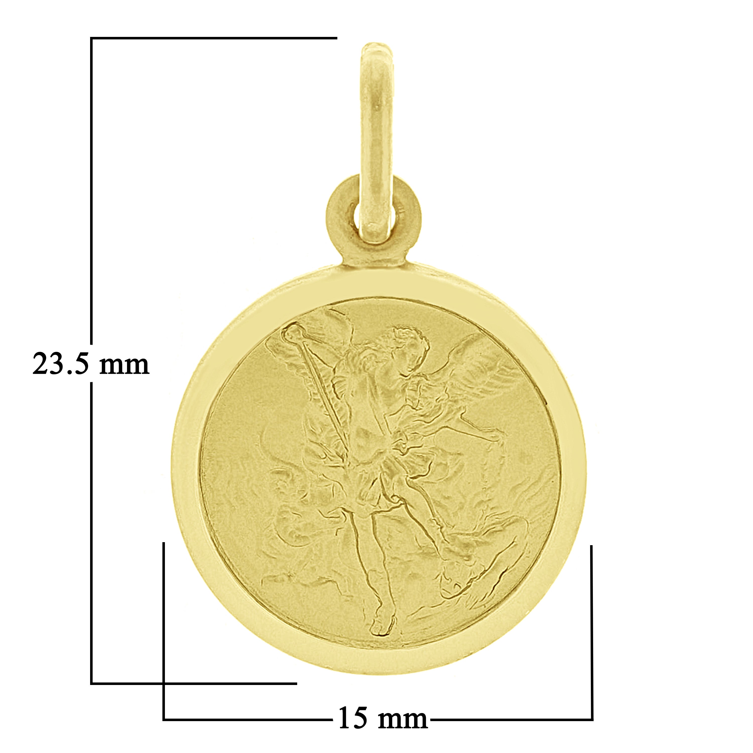 Italian 14k Yellow Gold Saint Michael Medal Charm Pendant 23.5mm x 15mm 2.2grams