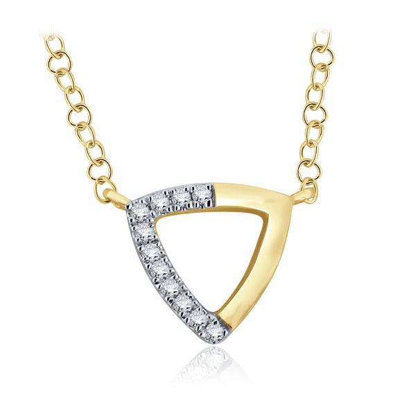 14k Yellow Gold and Diamond Inverted Triangle Shaped Suspended Pendant Necklace