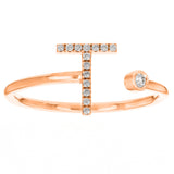 14k Rose Gold Diamond Initial Letter T Ring Size 6 - Letter T,Rose