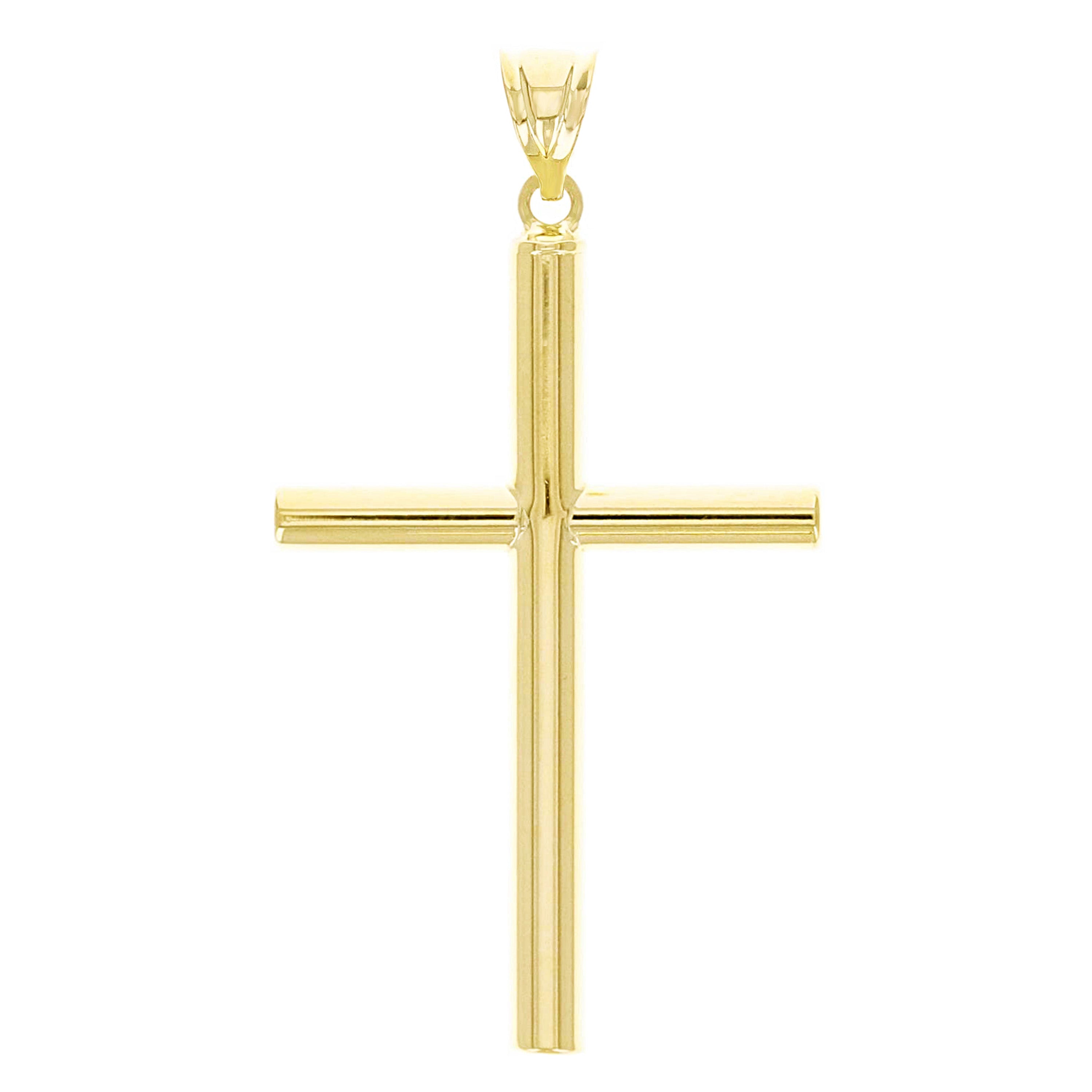 Italian 14k Yellow Gold Hollow Polished Plain Cross Charm Pendant 1.5" 1.2 grams