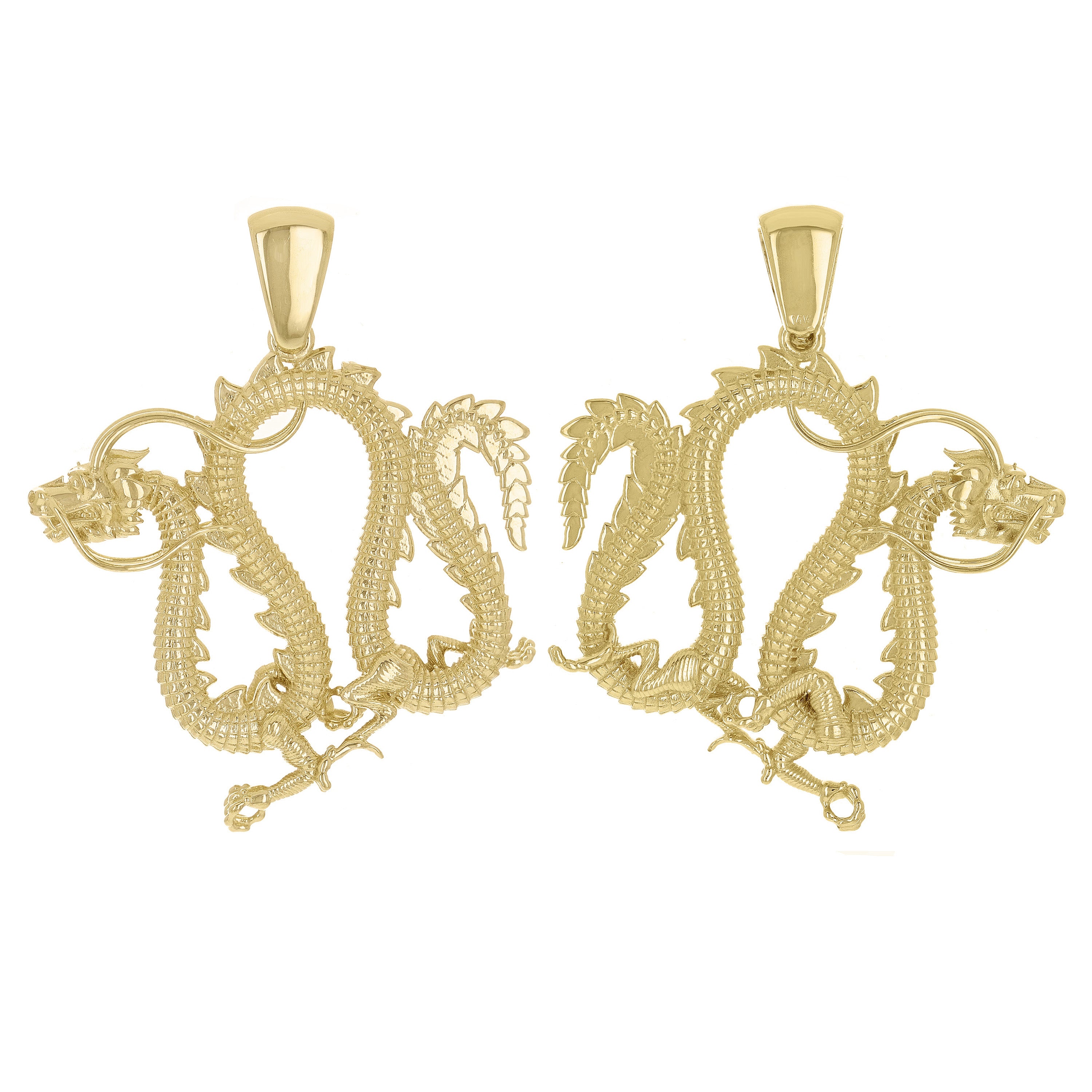 10k Yellow Gold Solid Detailed Good Luck 3D Dragon Charm Pendant 1.8" 12 grams