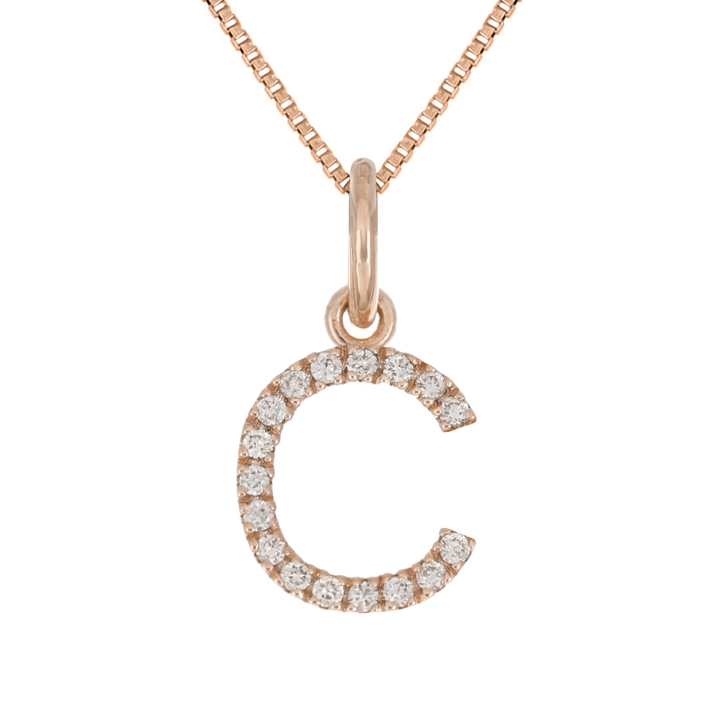14k Rose Gold Diamond Initial Letter C Charm Pendant Necklace 18" - Letter C,Rose