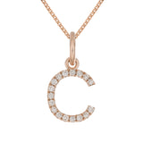 14k Rose Gold Diamond Initial Letter C Charm Pendant Necklace 18" - Letter C,Rose