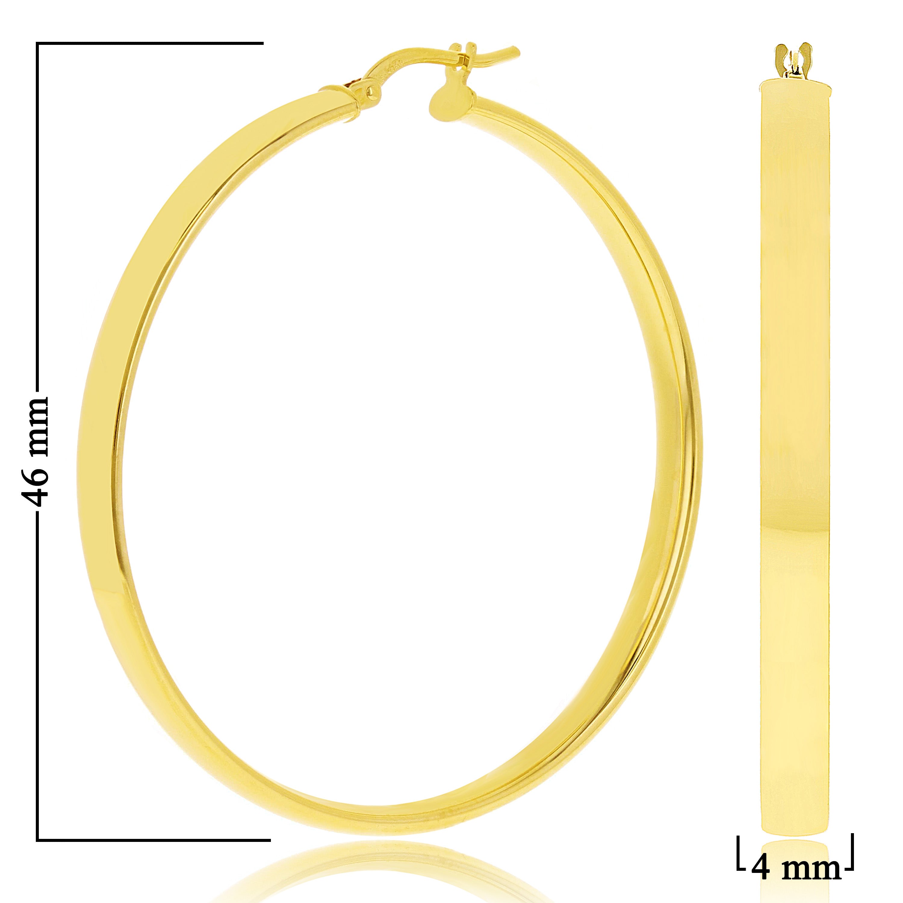 Italian 14k Yellow Gold Rounded Flat Tube Small Hollow Hoop Earrings 1.8" 3.9 grams - Yellow 3.9 grams