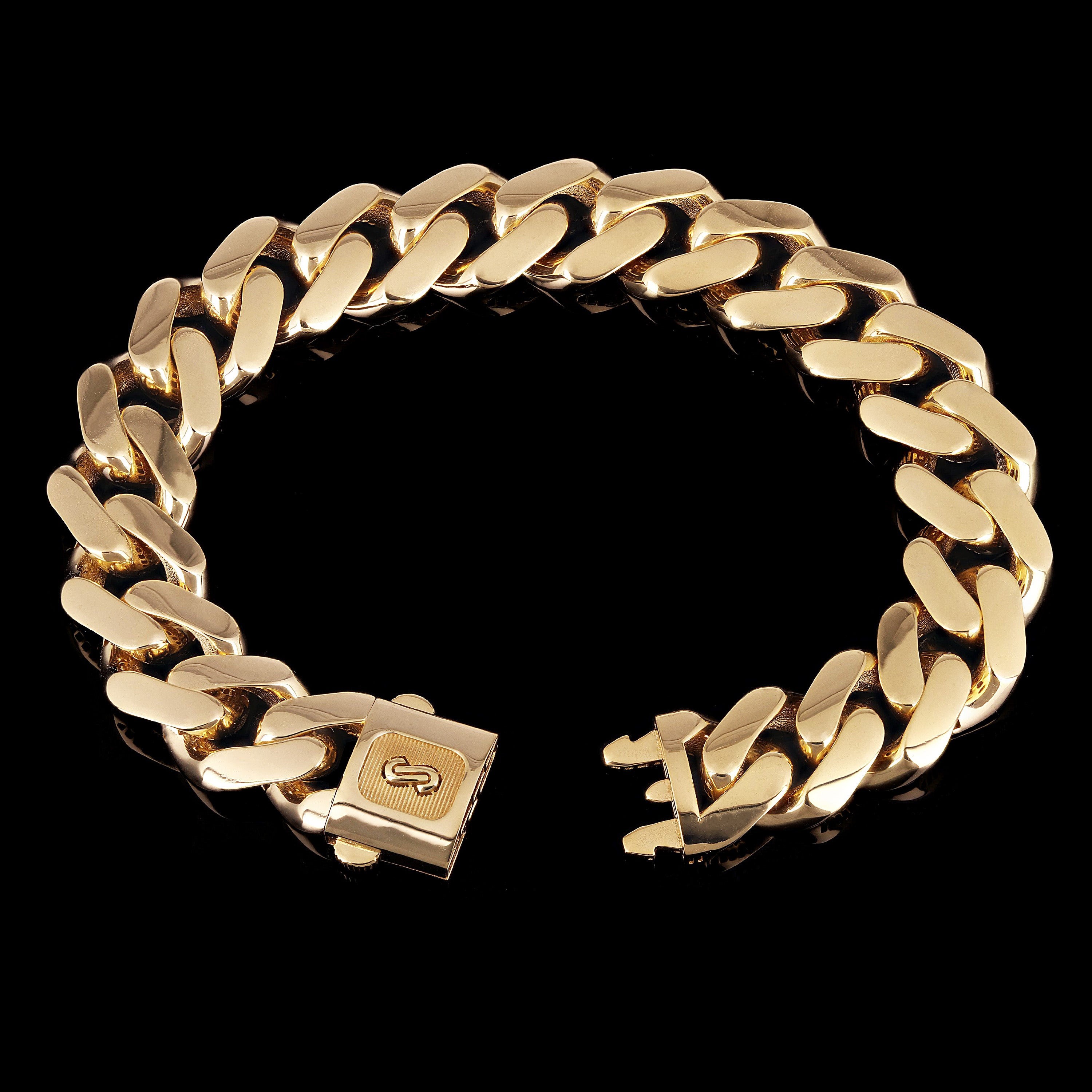Italian 14k Yellow Gold Hollow Cuban Monaco Chain Bracelet 9" 15.1mm 25.2 grams