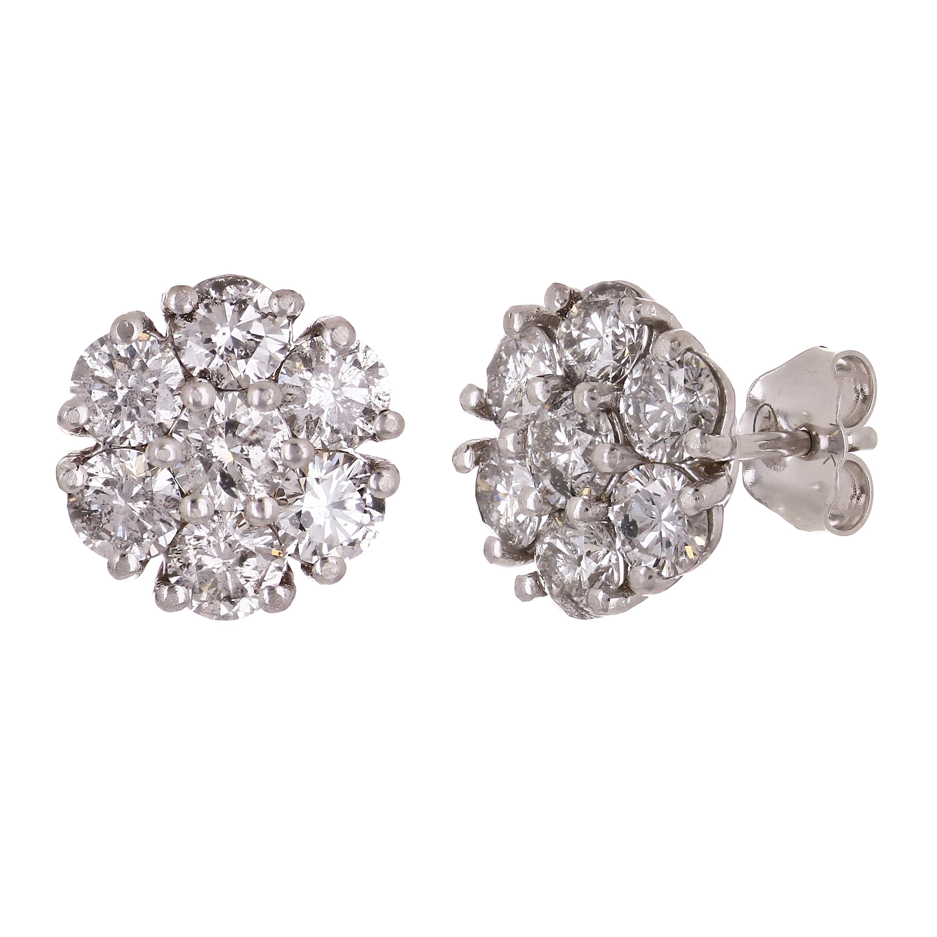 14k White Gold Flower Cluster Round Diamond Stud Earrings 4.67ctw 12.5mm 4.7g
