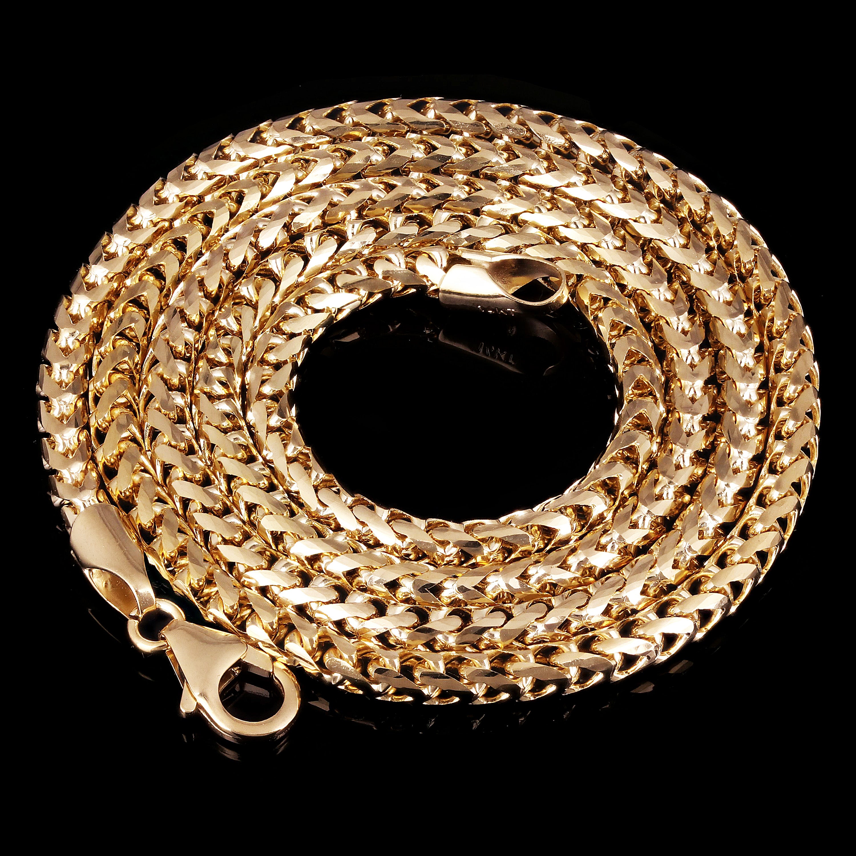 Italian 14k Yellow Gold Solid Diamond Cut Franco Chain Necklace 3.3mm 20" 28.7g - 20" 28.7 grams