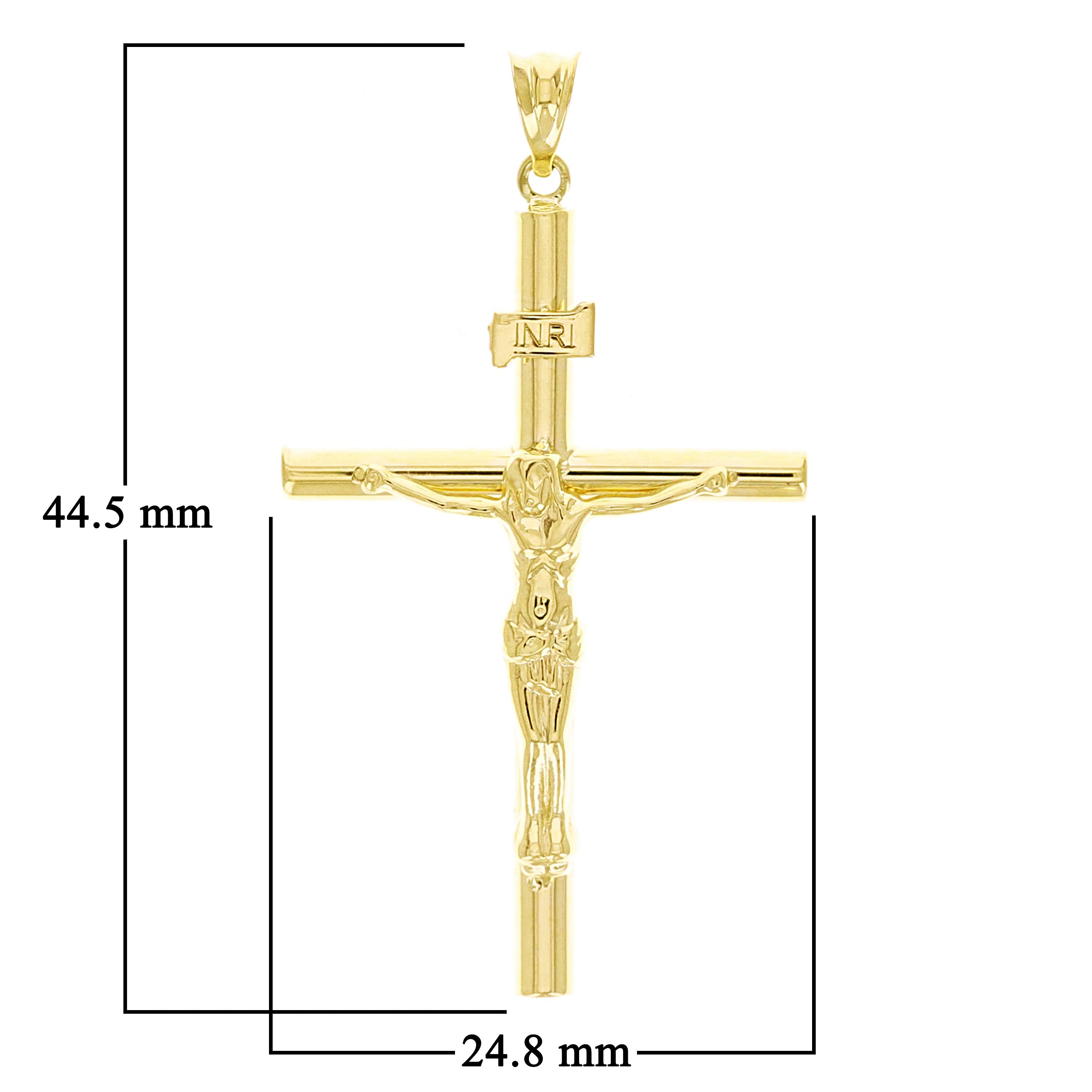 Italian 14k Yellow Gold Hollow INRI Crucifix Cross Charm Pendant 1.7" 1.7 grams