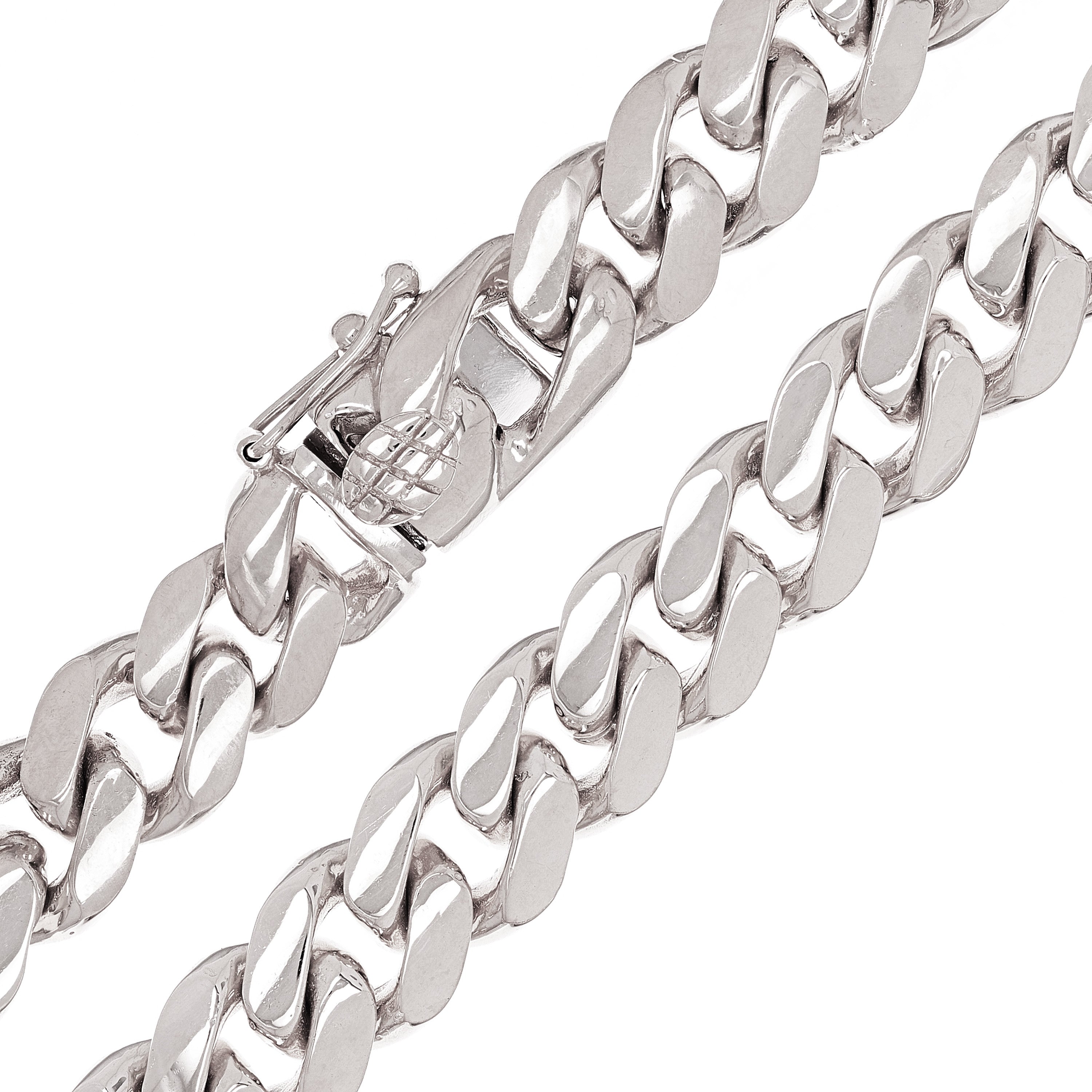 14k White Gold Solid Heavy Miami Cuban Chain Link Necklace 30" 10 mm 215 grams with Box Clasp - White,30"