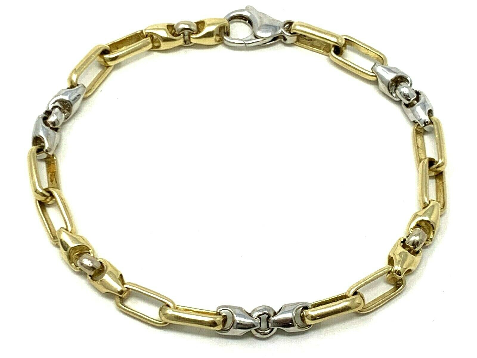 14k Two Tone Gold Handmade Fashion Link Bracelet 7.5" 5.5mm 15.2 grams