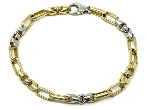 14k Two Tone Gold Handmade Fashion Link Bracelet 7.5