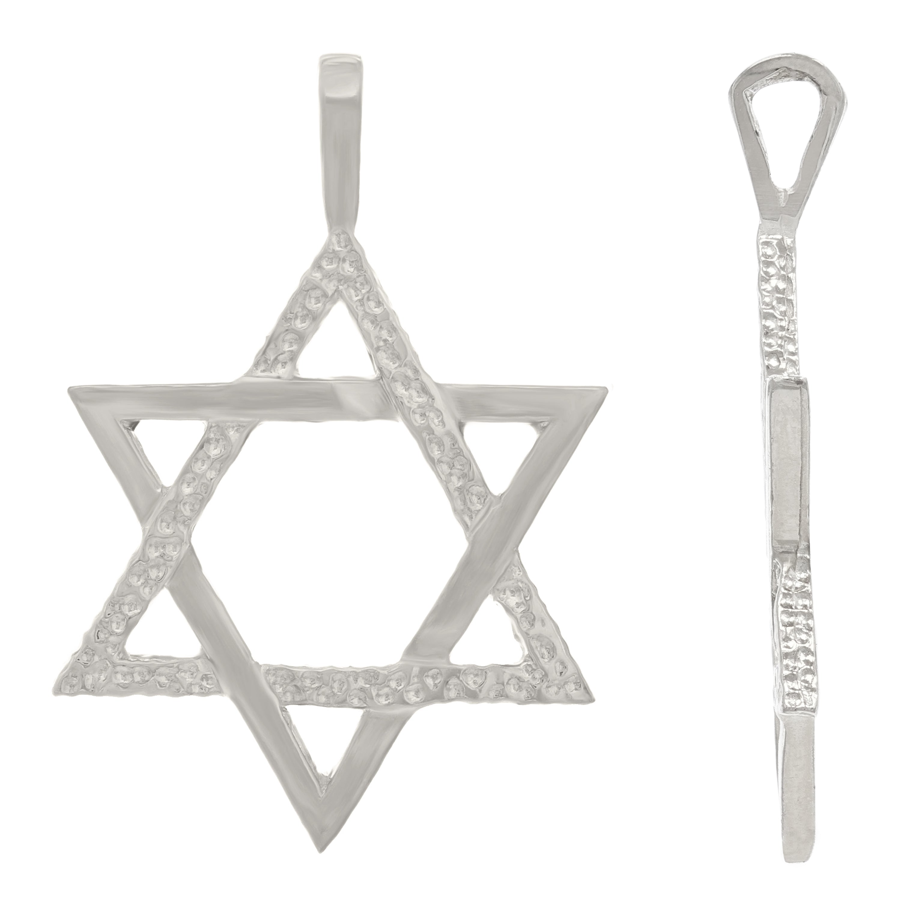 14k White Gold Diamond Cut Jewish Star of David Charm Pendant 1.25" 3.6 grams - White