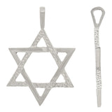 14k White Gold Diamond Cut Jewish Star of David Charm Pendant 1.25" 3.6 grams - White