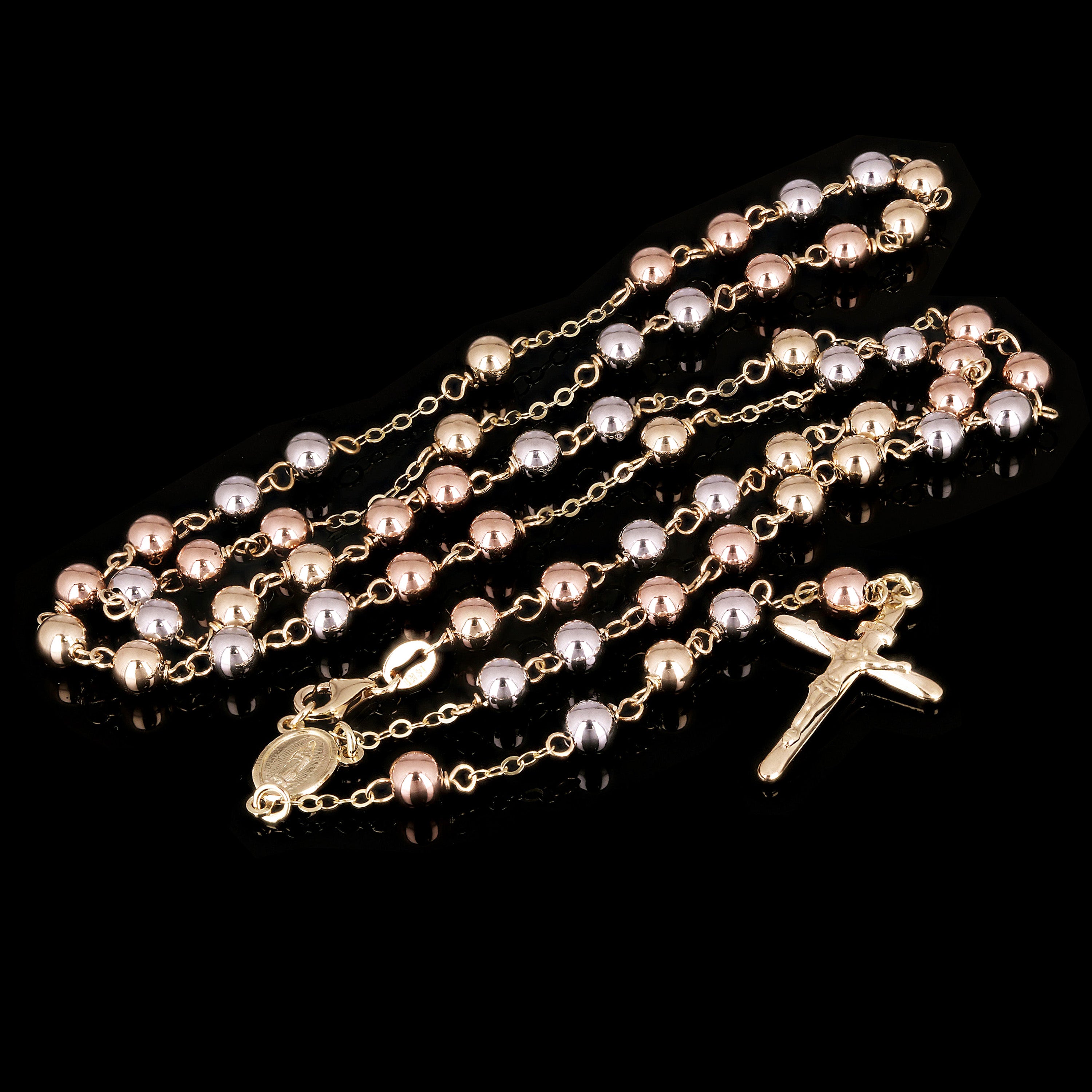 Italian 14k Yellow Gold Miraculous Medal Rosary Chain Necklace 24" 4mm 8.7 grams