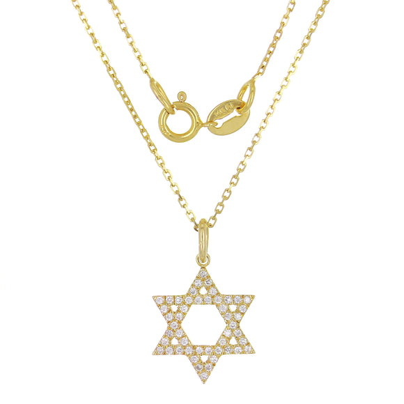 14k Yellow Gold Diamond Jewish Star of David Pendant Necklace 18