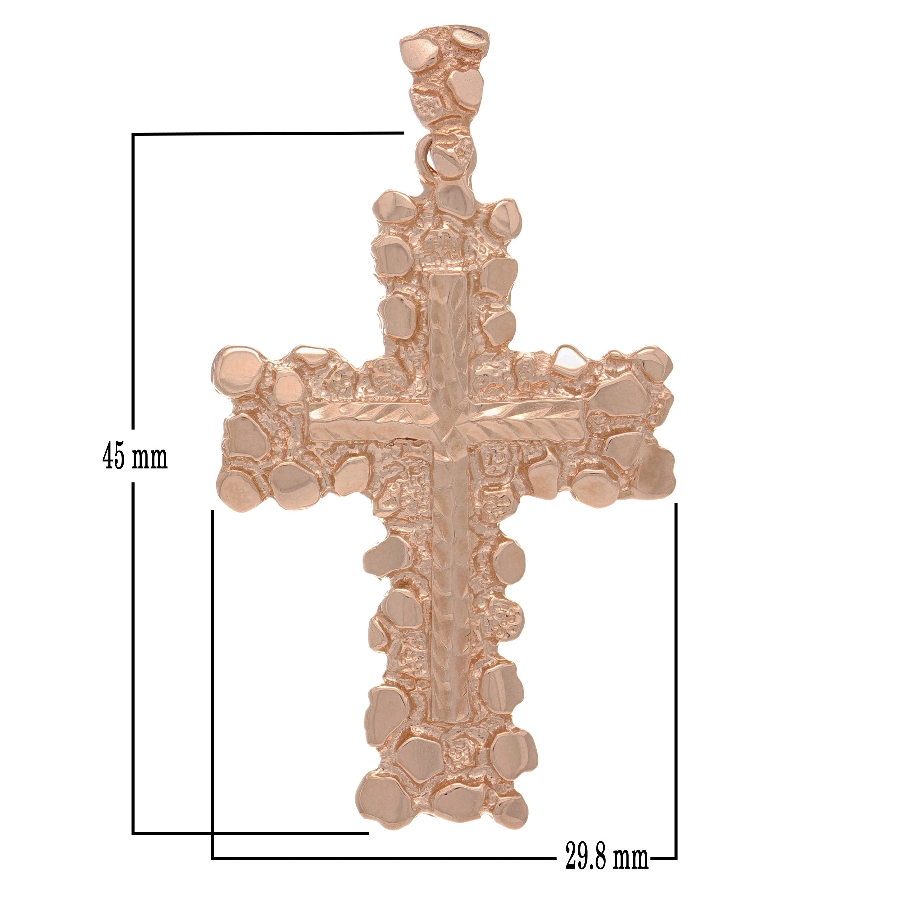 14k Rose Gold Diamond Cut Nugget Cross Pendant Religious Charm 2" 11.7 grams