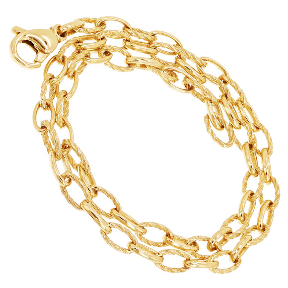 14k Yellow Gold Solid Oval Plain & Rope Link Chain Necklace 16