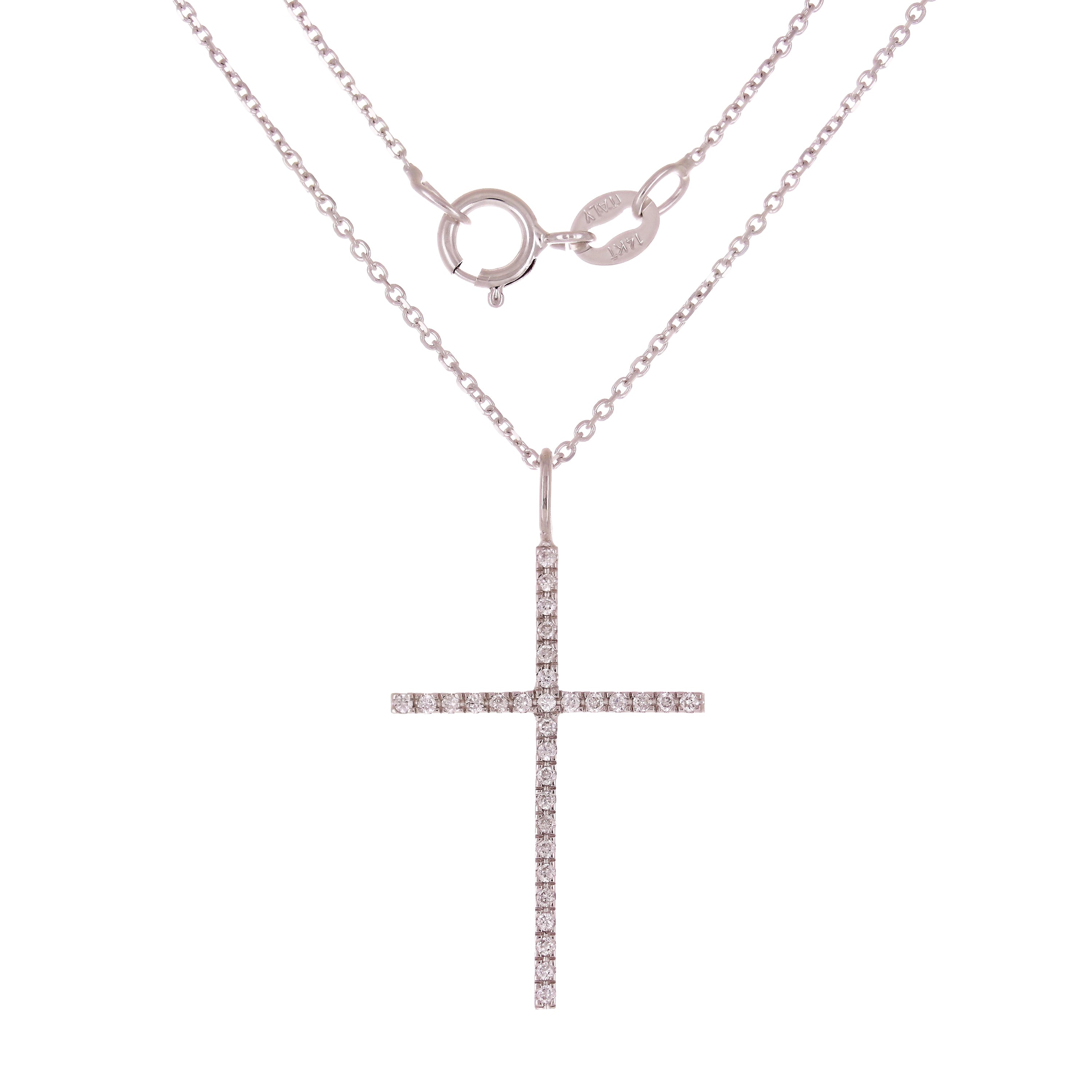 14k White Gold Diamond Cross Pendant Necklace 18" - White