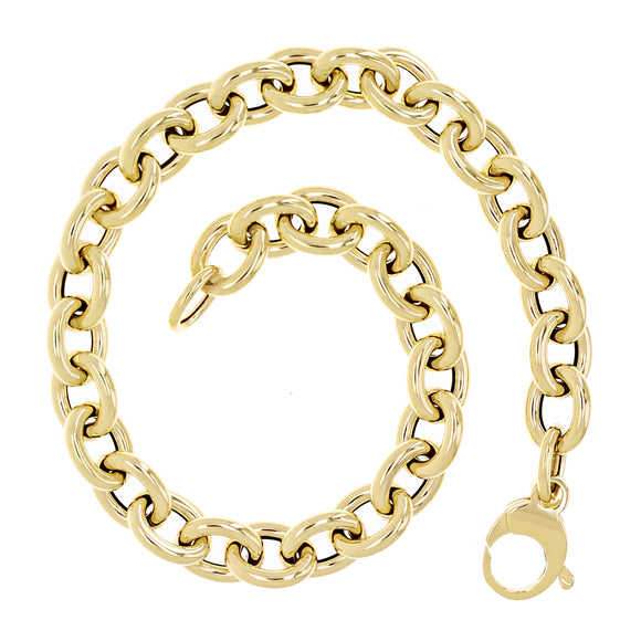 Italian 14k Yellow Gold Oval Rolo Link Chain Charm Bracelet 7.75