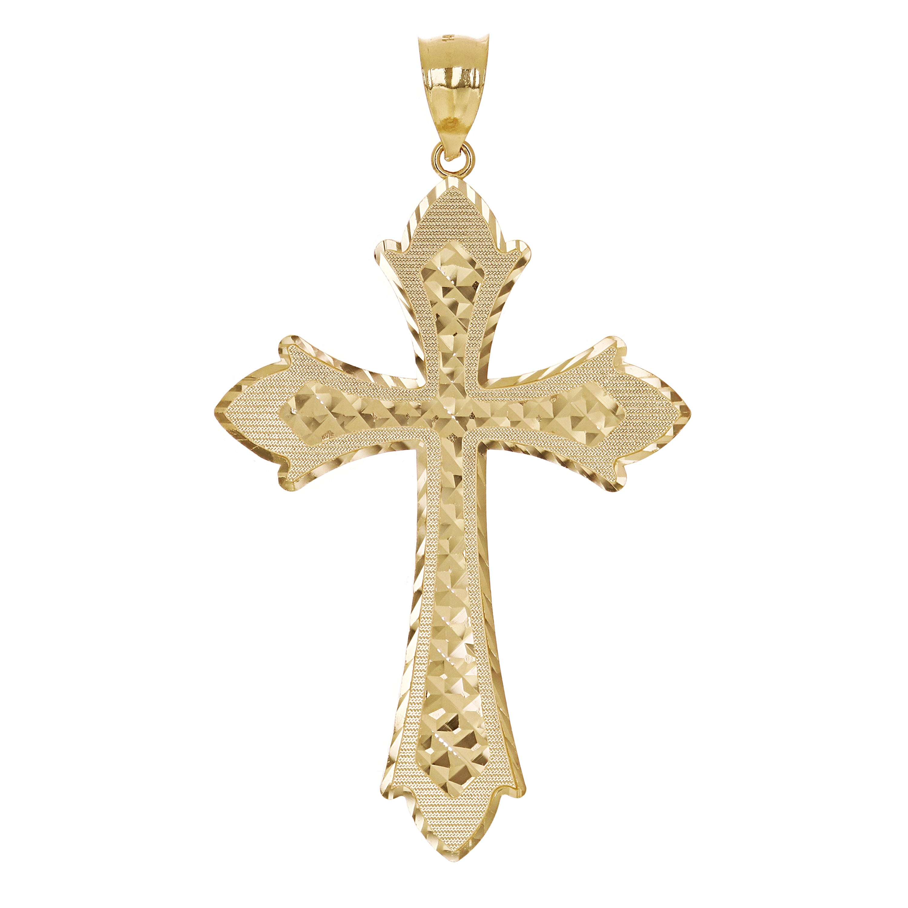 14k Yellow Gold Solid Diamond Cut Cross Charm Pendant 3" 6.3 grams