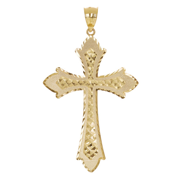 14k Yellow Gold Solid Diamond Cut Cross Charm Pendant 3