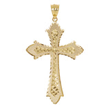 14k Yellow Gold Solid Diamond Cut Cross Charm Pendant 3" 6.3 grams