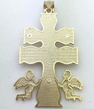 14k Yellow Gold Caravaca Double Cross with Angels Crucifix Pendant 2" 8.2 grams - Yellow