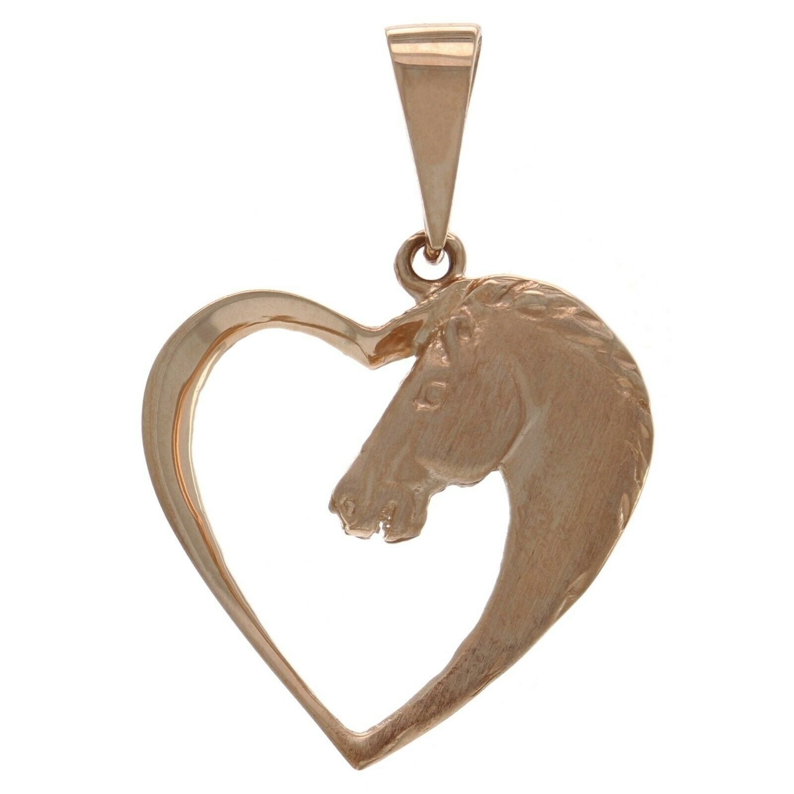 14k Rose Gold Horse Face Open Heart Horse Head Charm Pendant 1.3" 2.7 grams