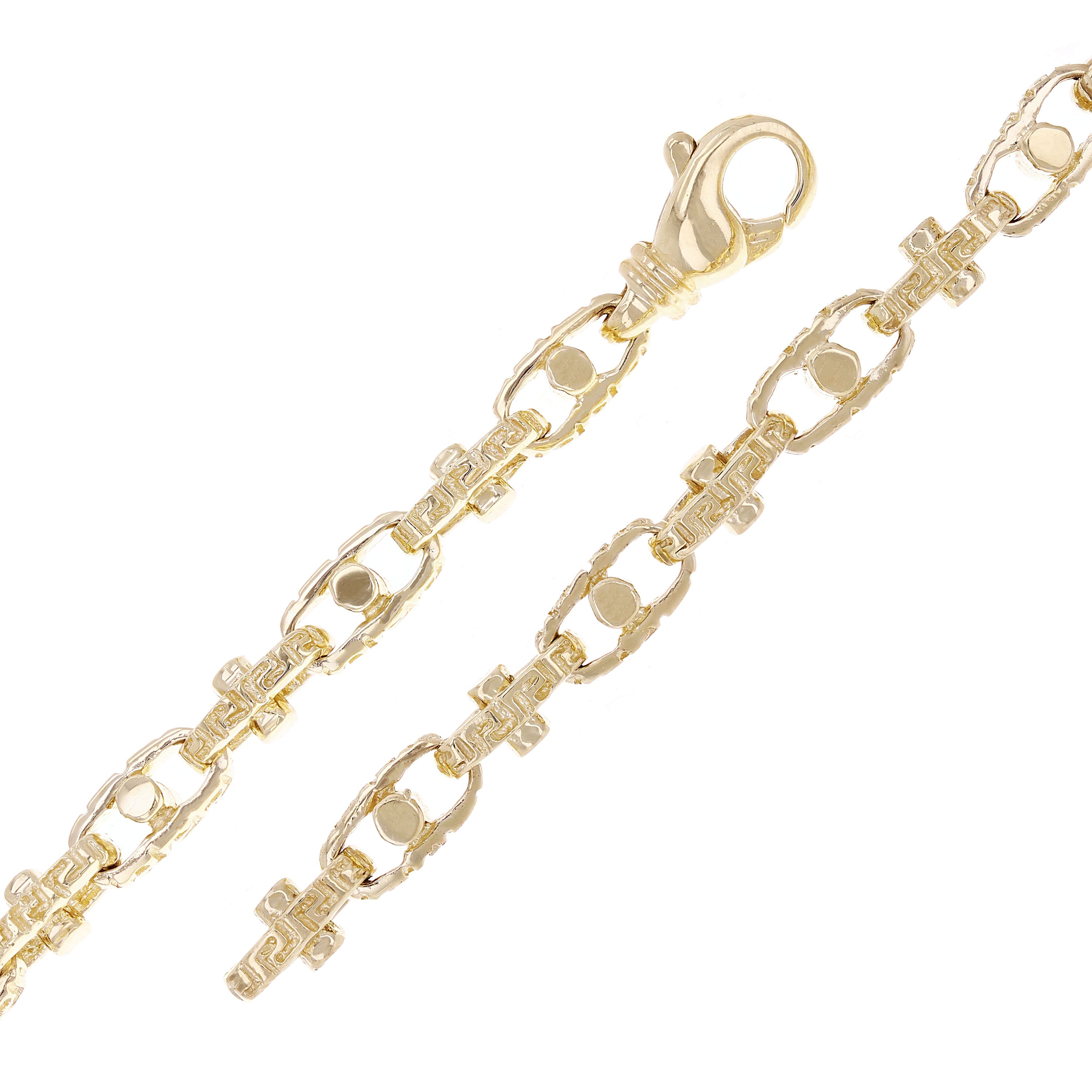 10k Yellow Gold Handmade Greek Key Link Chain Bracelet 9" 6mm 26.2 grams - 9"