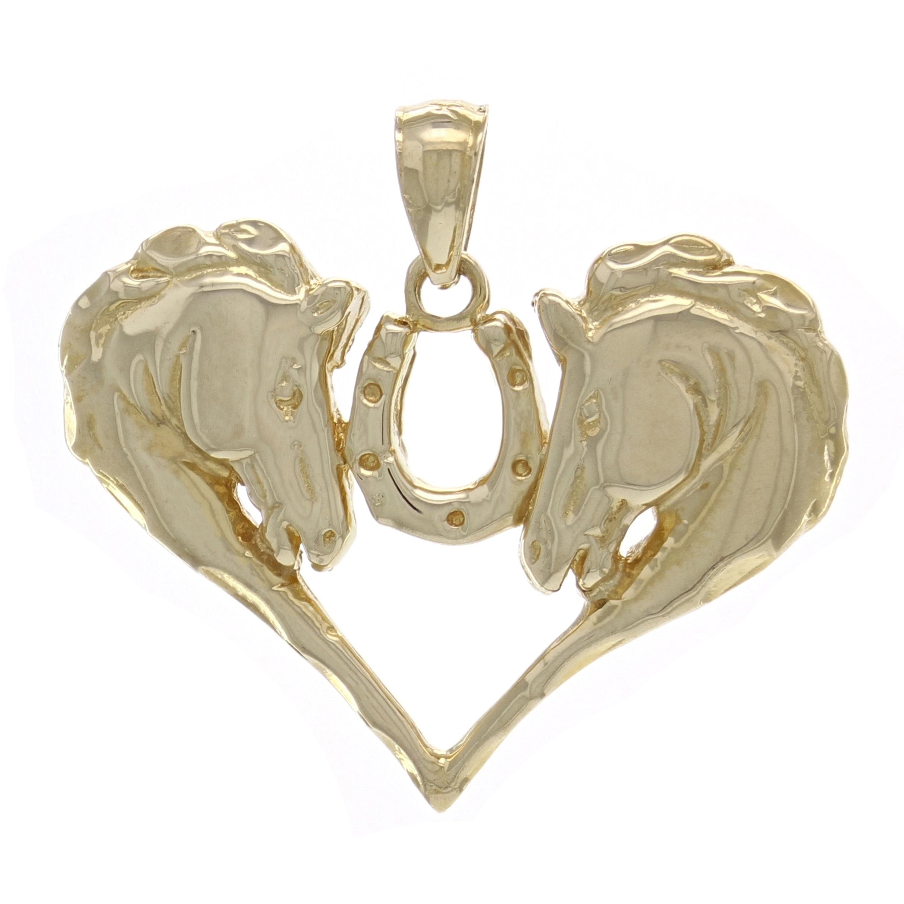 14k Yellow Gold Horse Face Horse Shoe Horse Head Heart Charm Pendant 4.7 grams