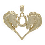 14k Yellow Gold Horse Face Horse Shoe Horse Head Heart Charm Pendant 4.7 grams