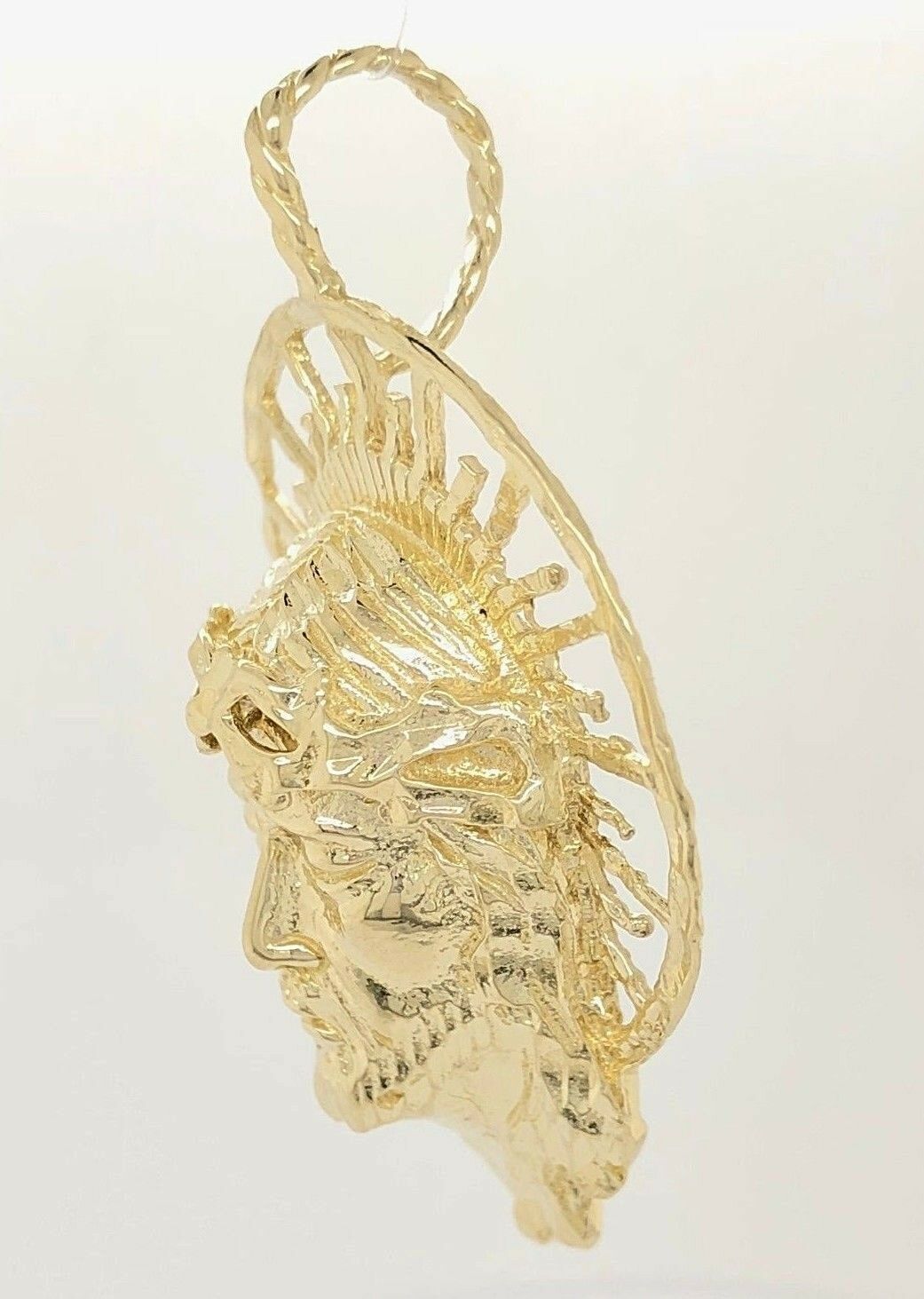 14k Yellow Gold Diamond Cut Jesus Christ Face Religious Charm Pendant 16.5 grams