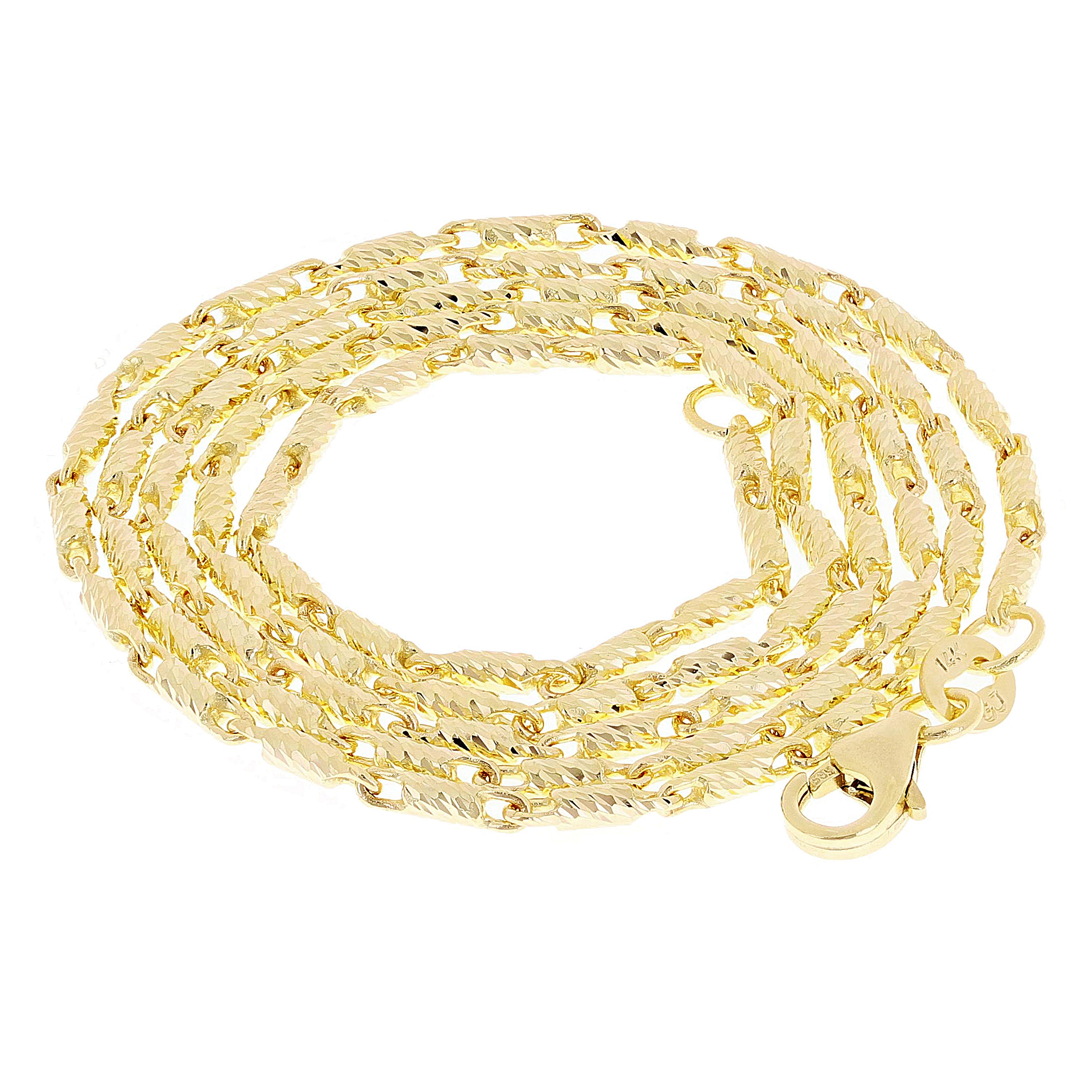 Italian 14k Yellow Gold Solid Diamond Cut Raso Chain Necklace 16" 1.4mm 5.6 grams - 16" 5.6 grams