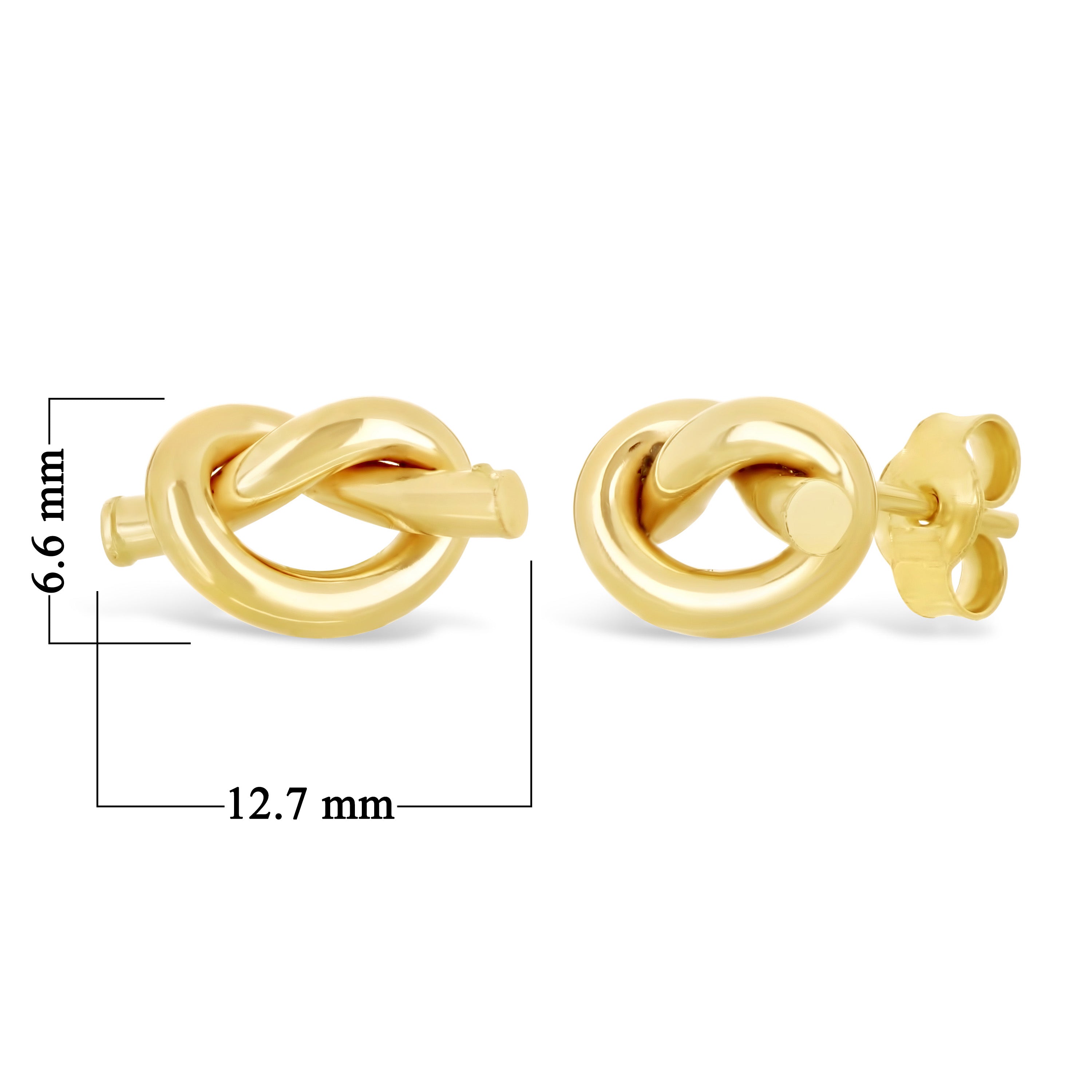 Italian 14k Yellow Gold Shiny Pretzel Love Knot Tubular Stud Earrings - Yellow,Medium