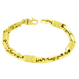14k Yellow Gold Solid Oval & Greek Key Barrel Link Bracelet 7" 7.5mm 37.5 grams - 7" 37.5 grams