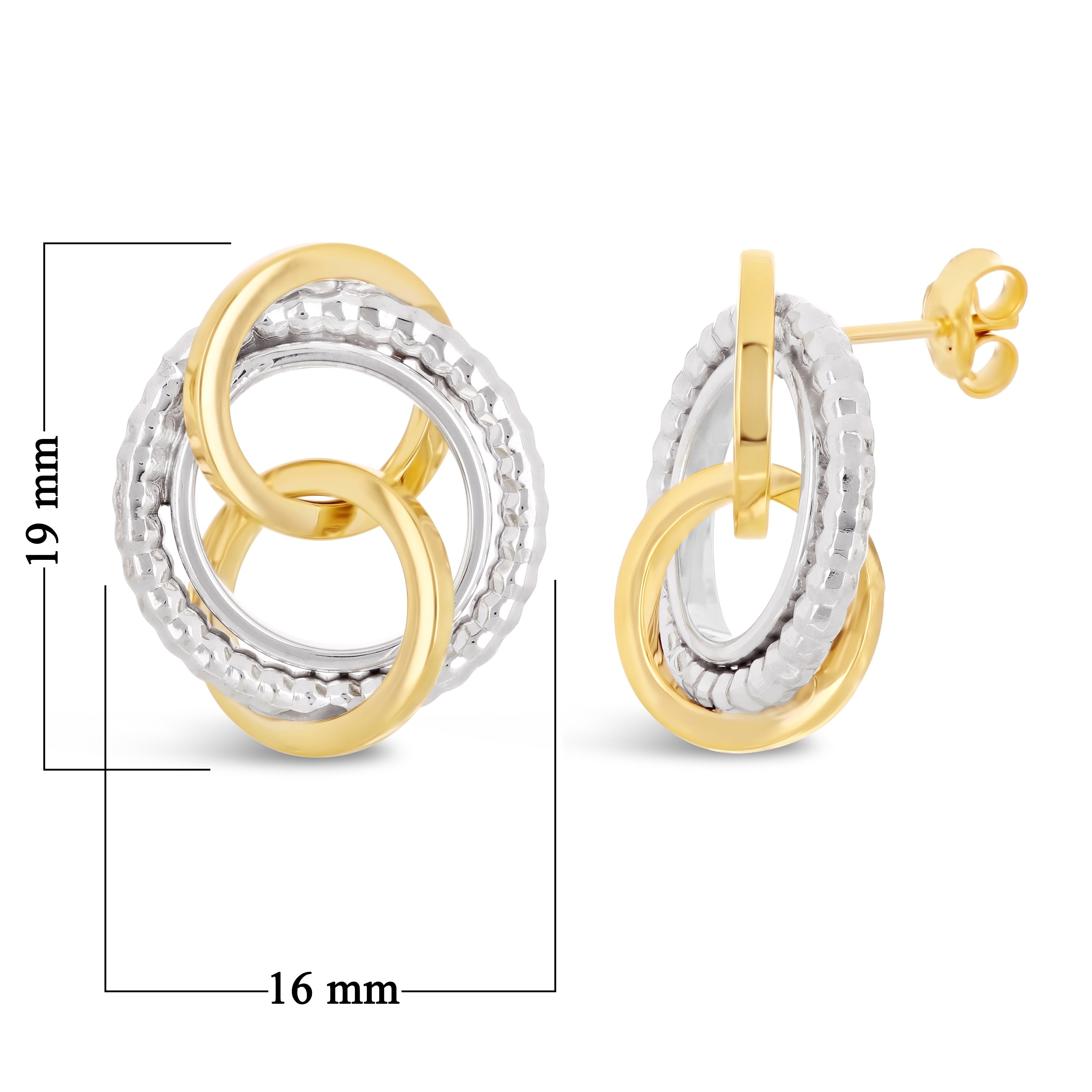 Italian 14k Yellow & White Gold Multiple Textured Love Knot Drop Stud Earrings - Textured Love Knot Drop